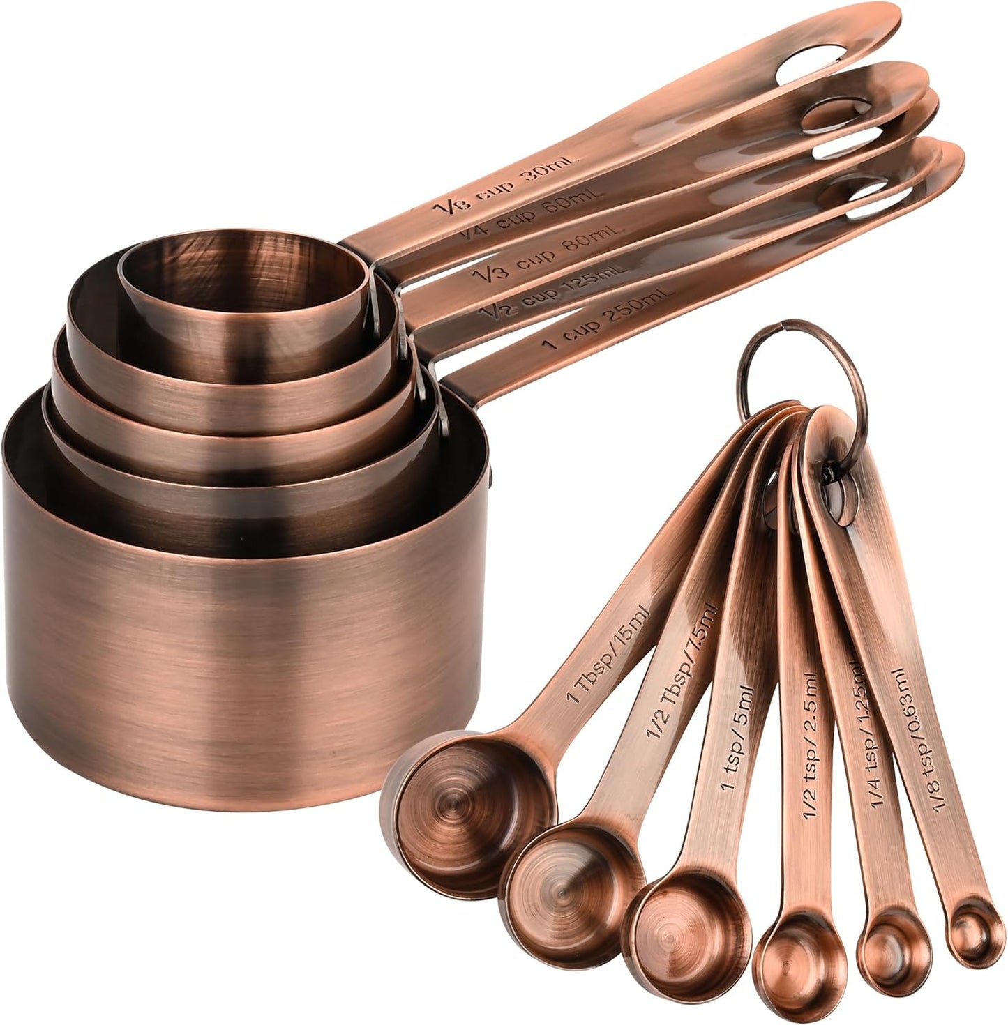Copper Measuring Cups and Spoons Set, Stainless Steel Measuring Cups and Spoons Set, 5 Metal Measuring cups & 6 Baking Measuring Spoons, Imperial & Metric Measuring Tools Set 11