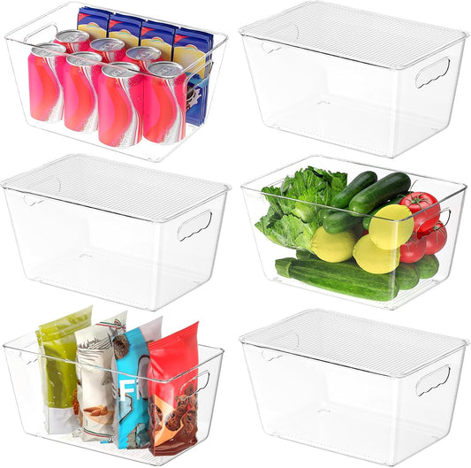 BALEINE Clear Stackable Storage Bins with Lids, Plastic Containers with Handle for Pantry Organizers and Storage, Plastic Bins for Fridge, Kitchen, Bathroom, Cabinet (11x7.5x6, 6PK)