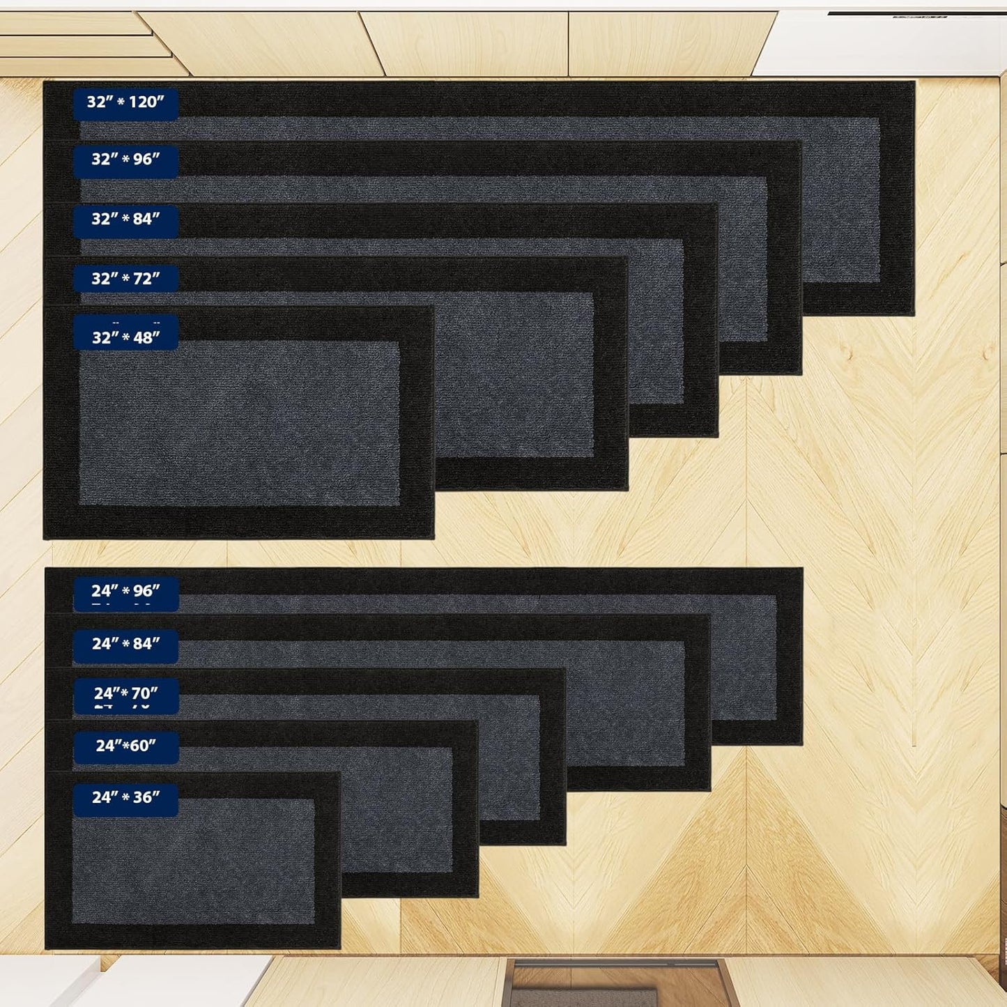 Machine Washable Kitchen Rug 32" x 84", Non Slip Kitchen Mat for Floor, Absorbent Entrance Runner Rug for Bedroom, Hallway, Bathroom, Door (Roll Packing)