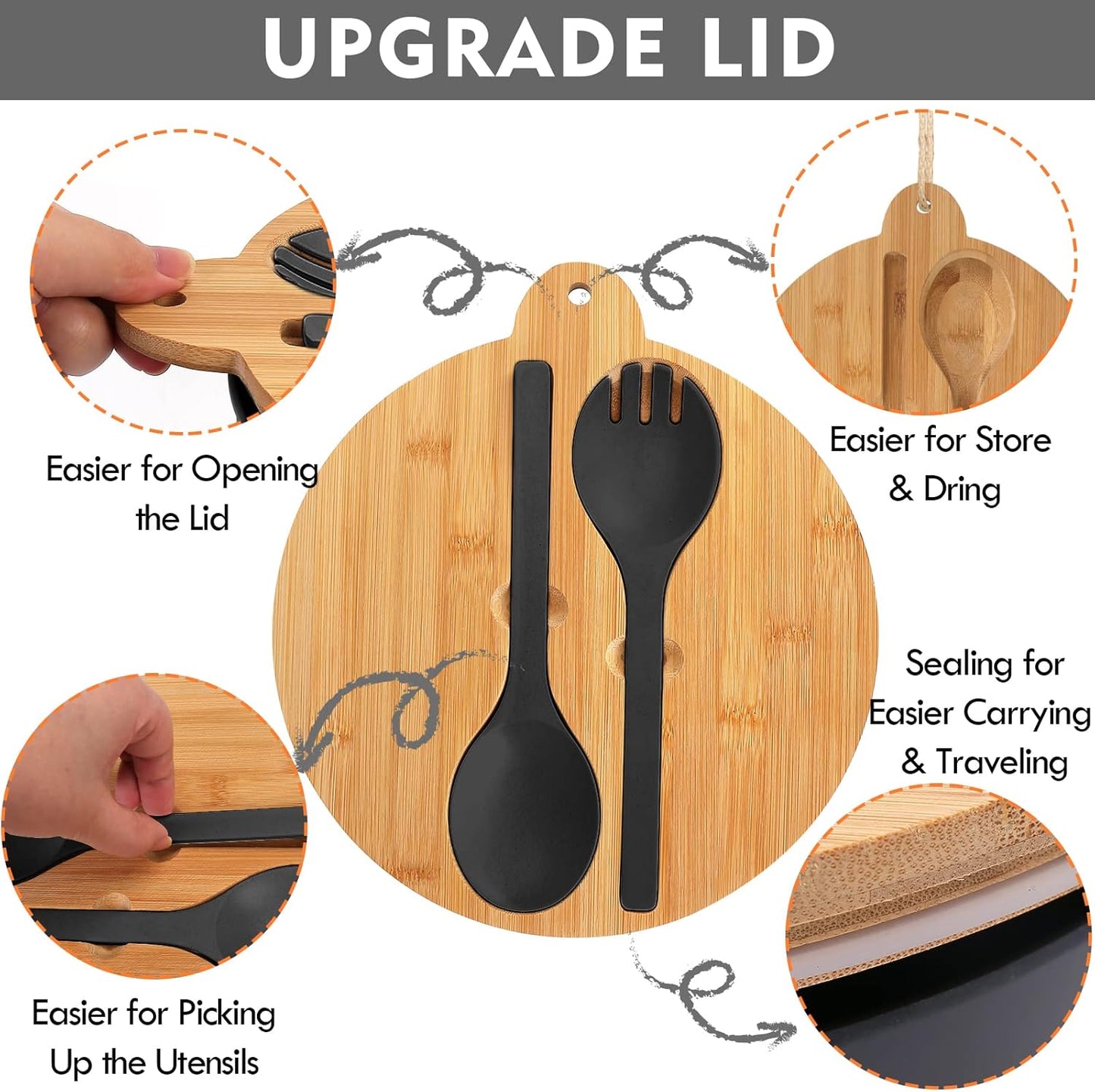 ShineMe Salad Bowl with Lid, 125oz Black Large Salad Mixing Bowl Set with Utensils, Bamboo Fiber Airtight Kitchen Bowl for Storing, & Mixing & Serving & Travelling Indoor & Outdoor