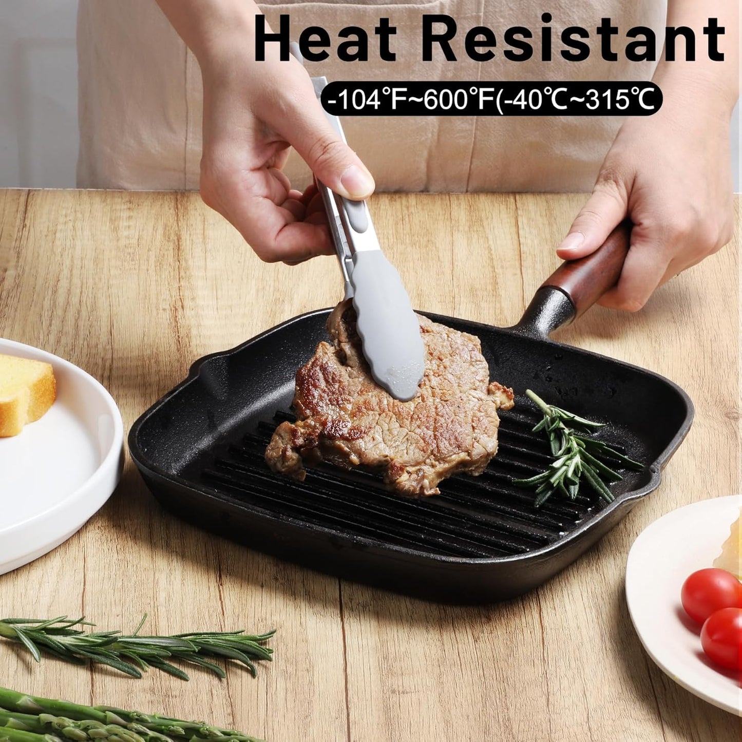 Hotec Mini Silicone Kitchen Tongs for Cooking - 7-Inch Small Serving Tongs with Silicone Tips, Set of 3 (Grey)