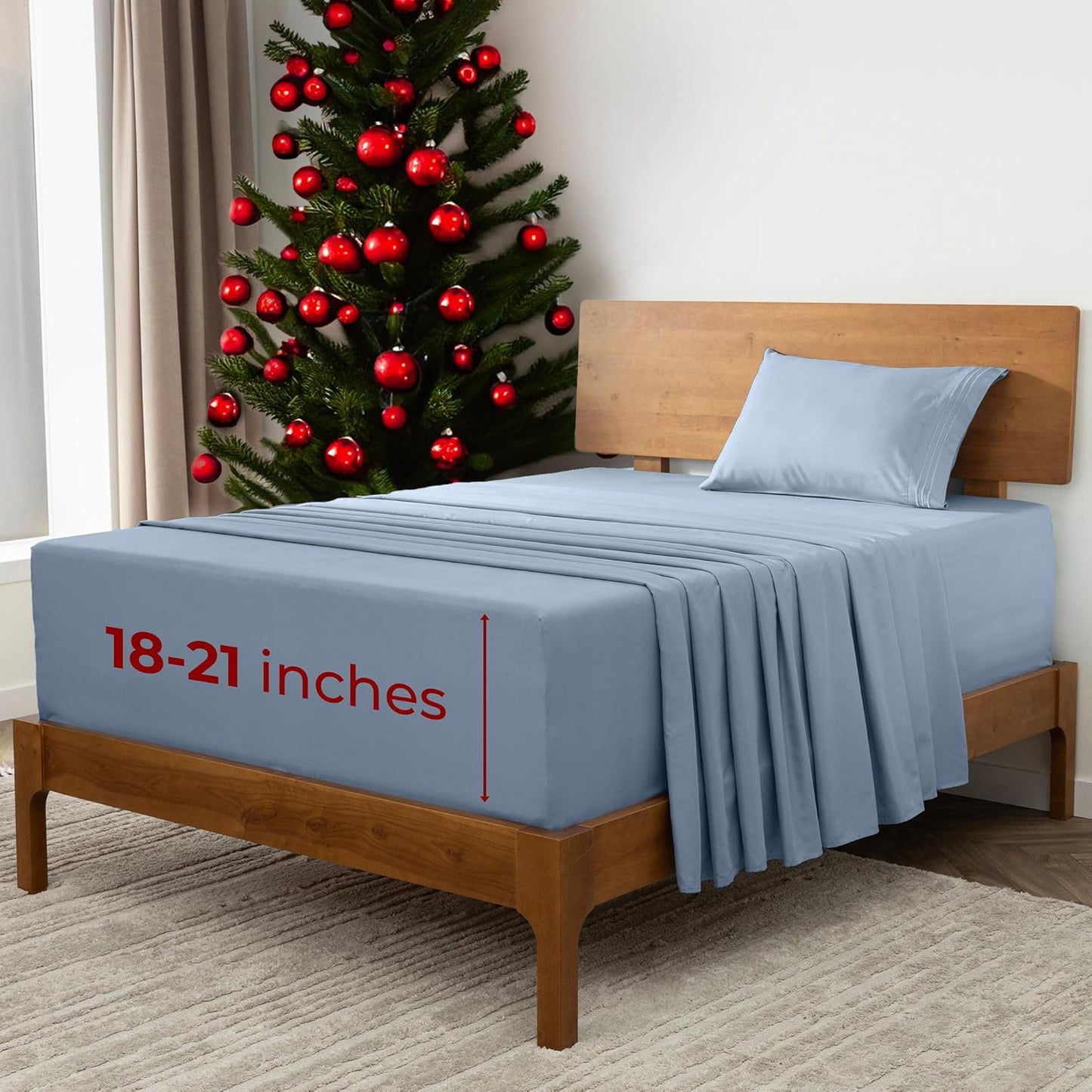 Mellanni Extra Deep Twin Sheets - 3 PC Iconic Collection Bedding - Hotel Luxury, Ultra Soft, Cooling Bed Sheets - Wrinkle, Fade, Stain Resistant (Twin, Blue Hydrangea)