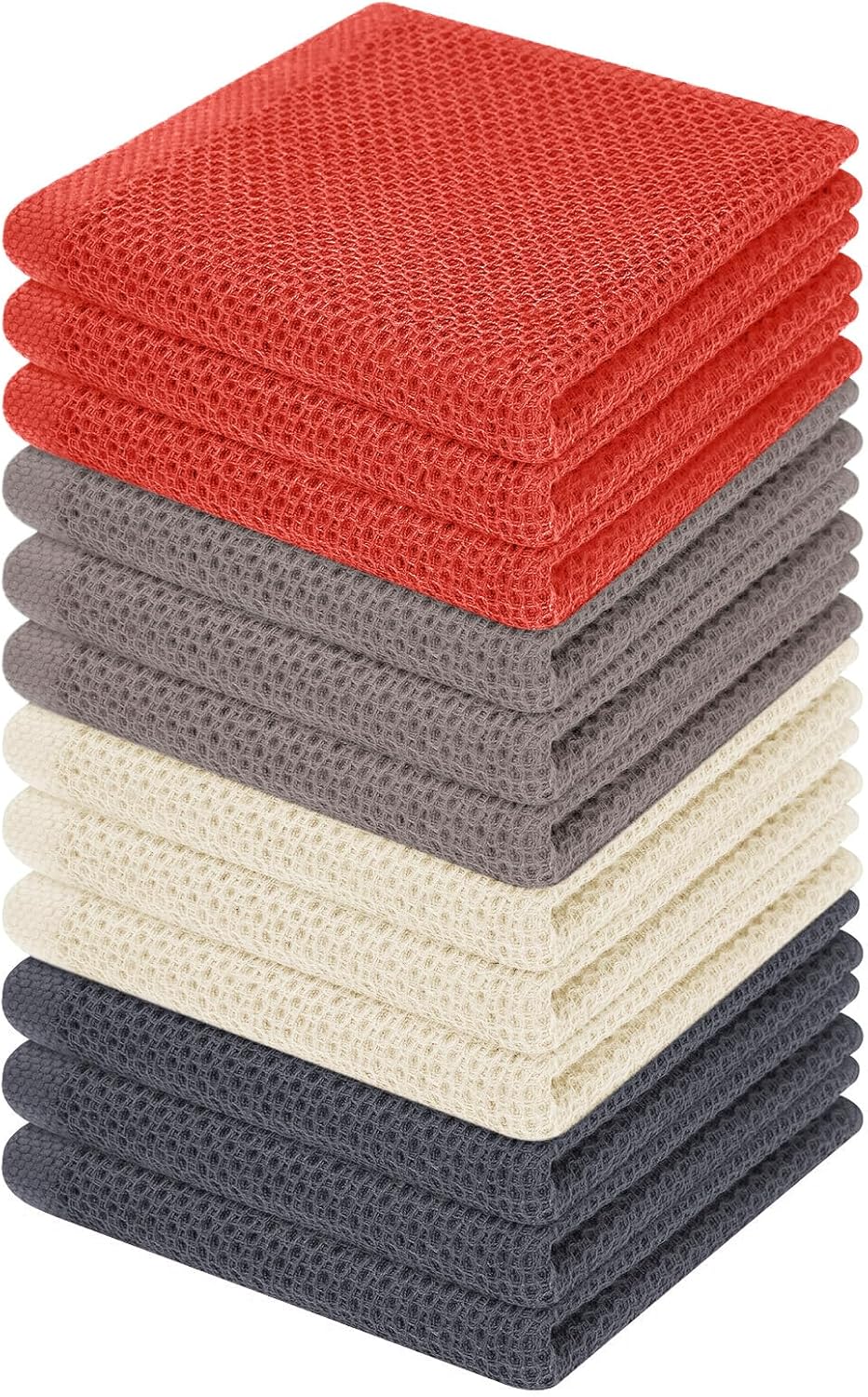 Homaxy 100% Cotton Waffle Weave Kitchen Dish Cloths, Ultra Soft Absorbent Quick Drying Dish Towels, 12 x 12 Inches, 12-Pack, Multicolor