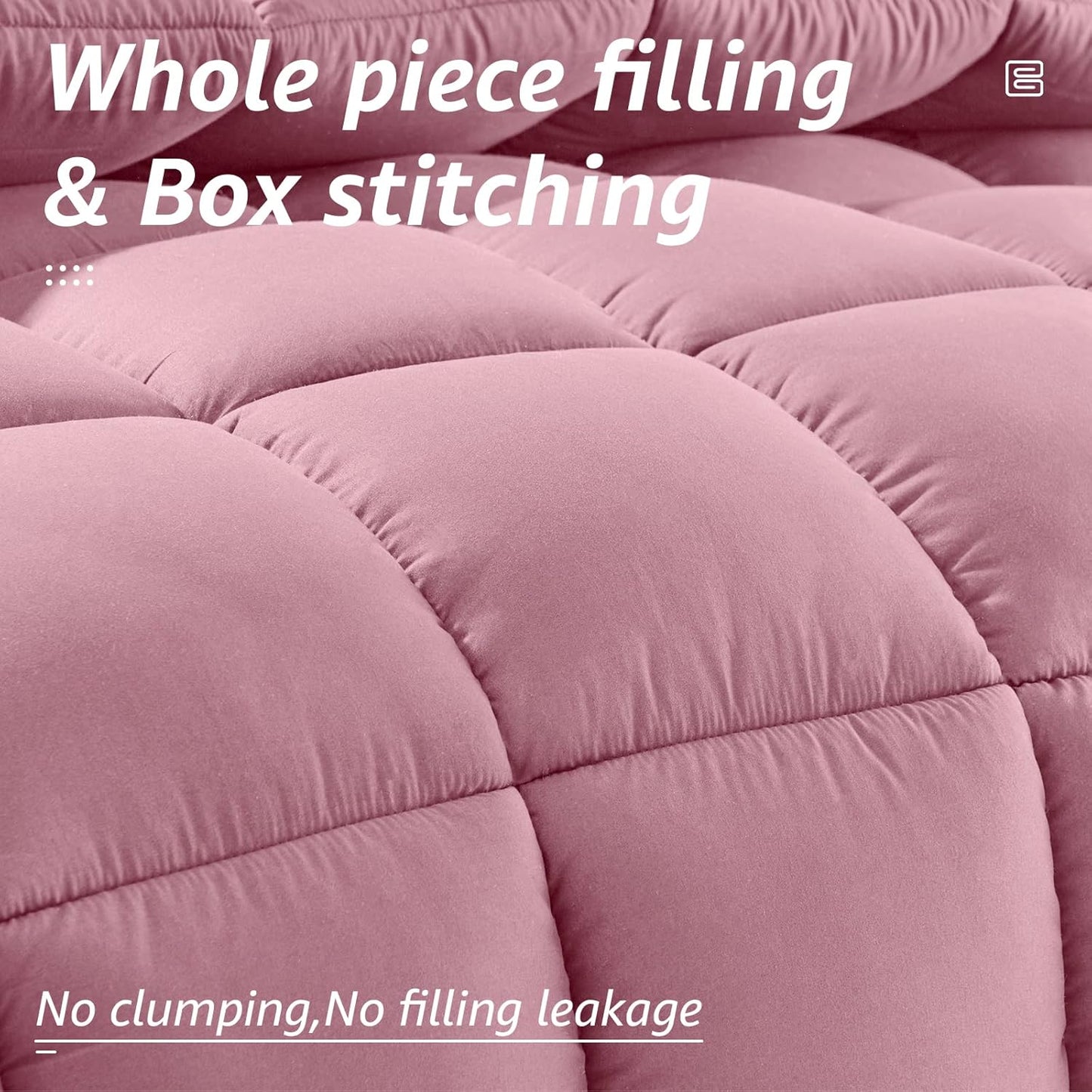 HYLEORY All Season King Size Bed Comforter - Cooling Down Alternative Quilted Duvet Insert with Corner Tabs - Winter Warm - Machine Washable - Pink