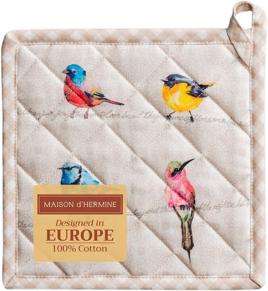 Maison d' Hermine Birdies On Wire 100% Cotton Pot Holder, 8 - inch by 8 - inch.