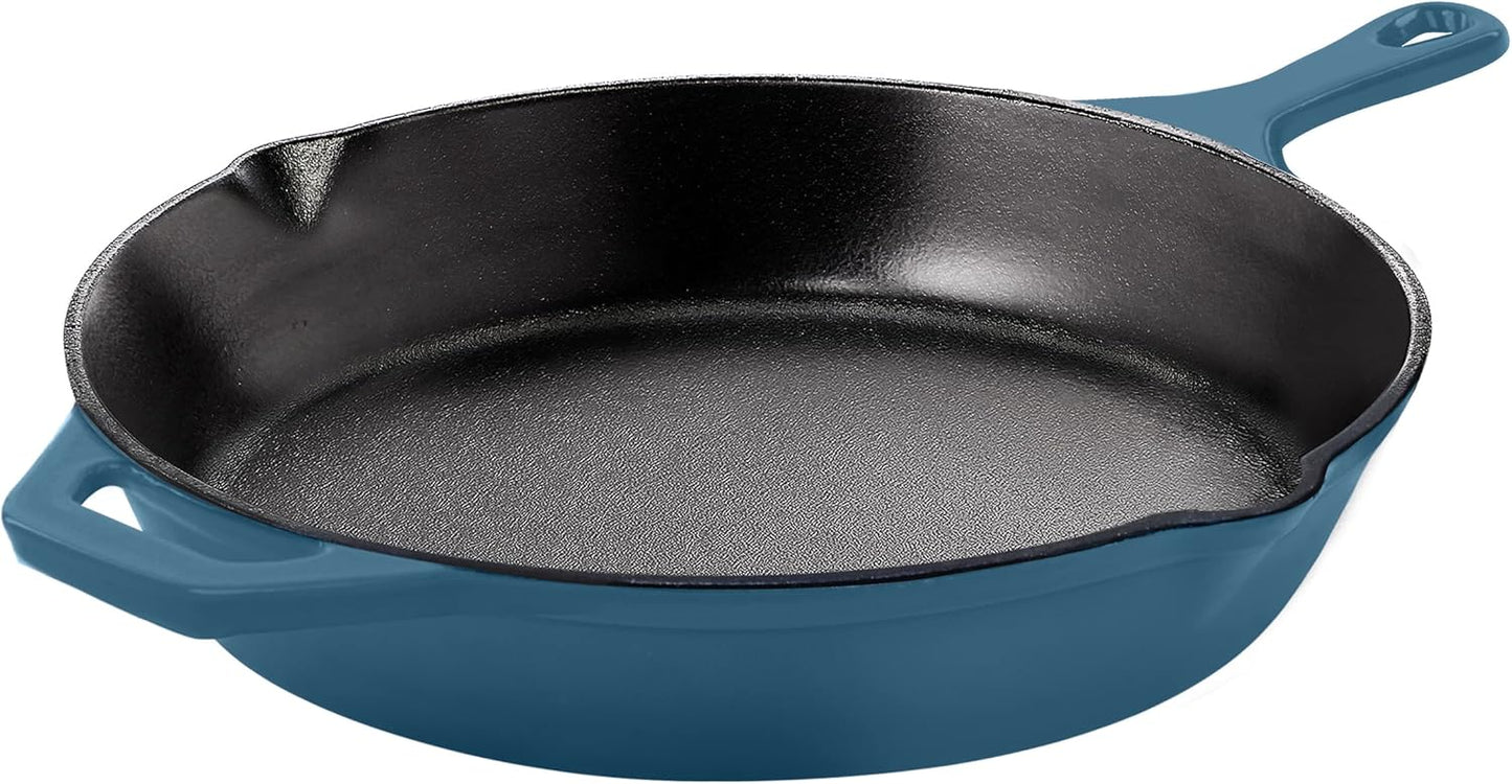 Utopia Kitchen Cast Iron Frying Pan 10.25 Inch, Cast Iron Chefs Pan, Pre Seasoned Skillet, Safe Grill Cookware for Indoor & Outdoor Use, Teal