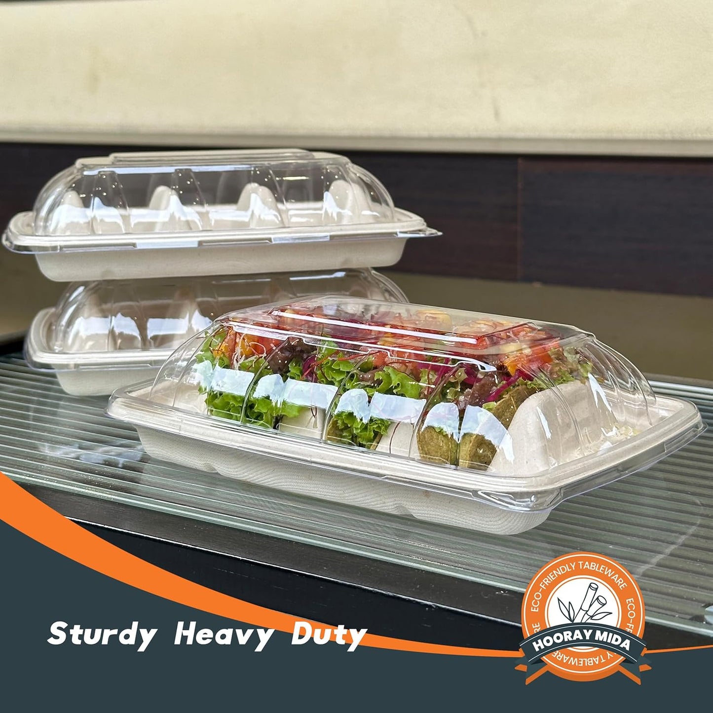 50-Pack 100% Compostable Biodegradable Paper Taco Holders, Eco-Friendly Disposable Paper Taco Tray for Taco Tuesday, Lazy Susan Taco Bar (50-Pack)