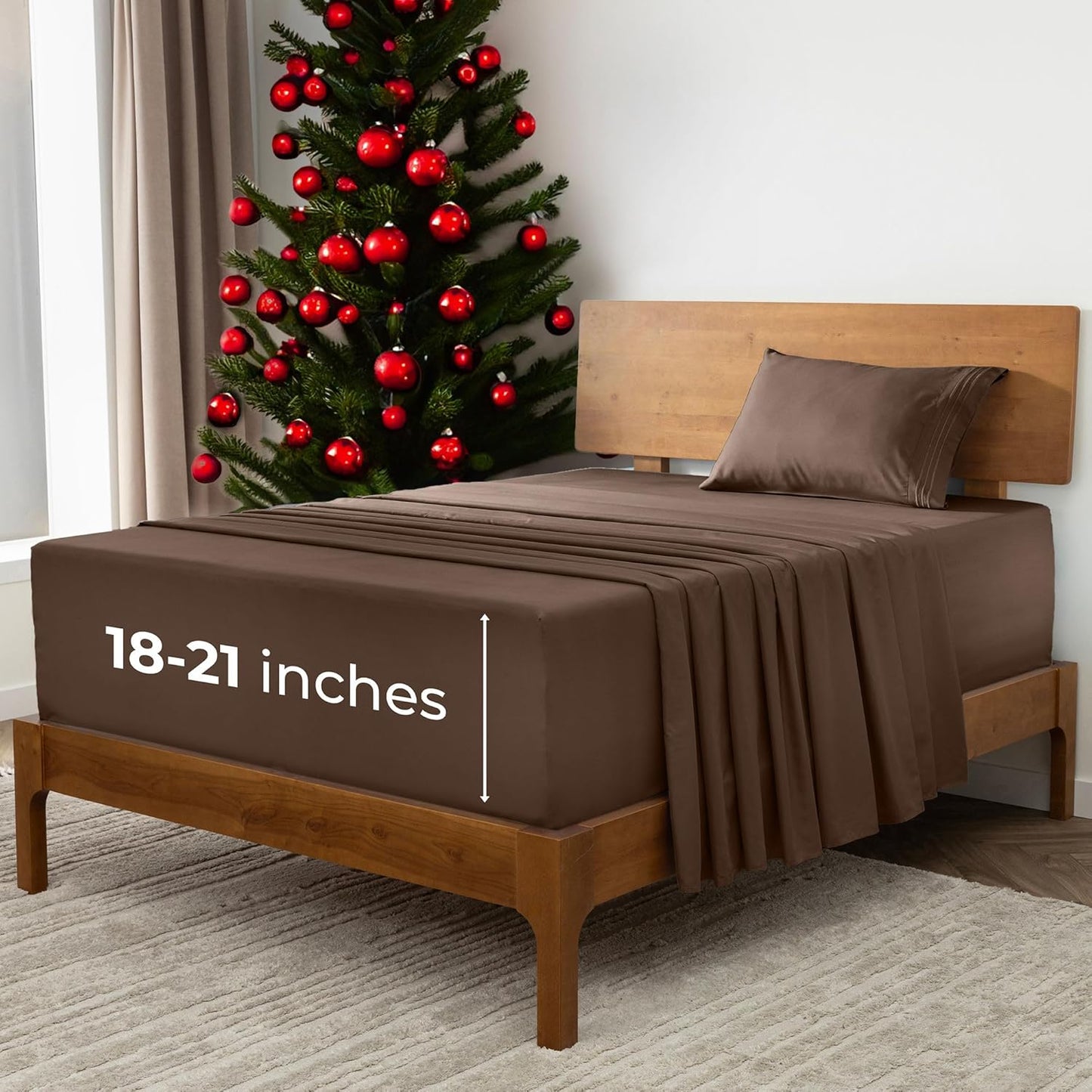 Mellanni Extra Deep Twin XL Sheets - 3 PC Iconic Collection Bedding - Hotel Luxury, Ultra Soft, Cooling Bed Sheets - Wrinkle, Fade, Stain Resistant (Twin Extra Long, Brown)