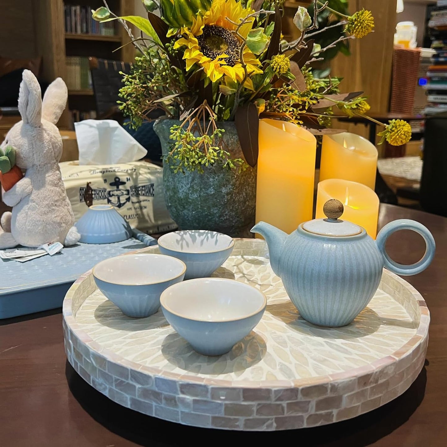 12.5" Lazy Susan for Table Top – Mother of Pearl Spinning Turntable Serving Tray, Marble Lazy Susan Organizer for Dining Table Centerpiece, Kitchen Island Decor, Bathroom Counter, Outdoor Use (White)