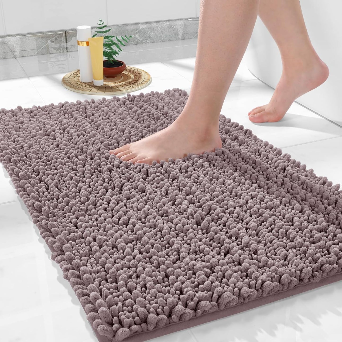 Yimobra Large Bathroom Rugs Non Slip Washable 36x24 Inch - Ultra Soft Absorbent Chenille Bath Mat, Quick Dry Shaggy Floor Carpet for Tub Shower, Mauve Home Decor Accessories