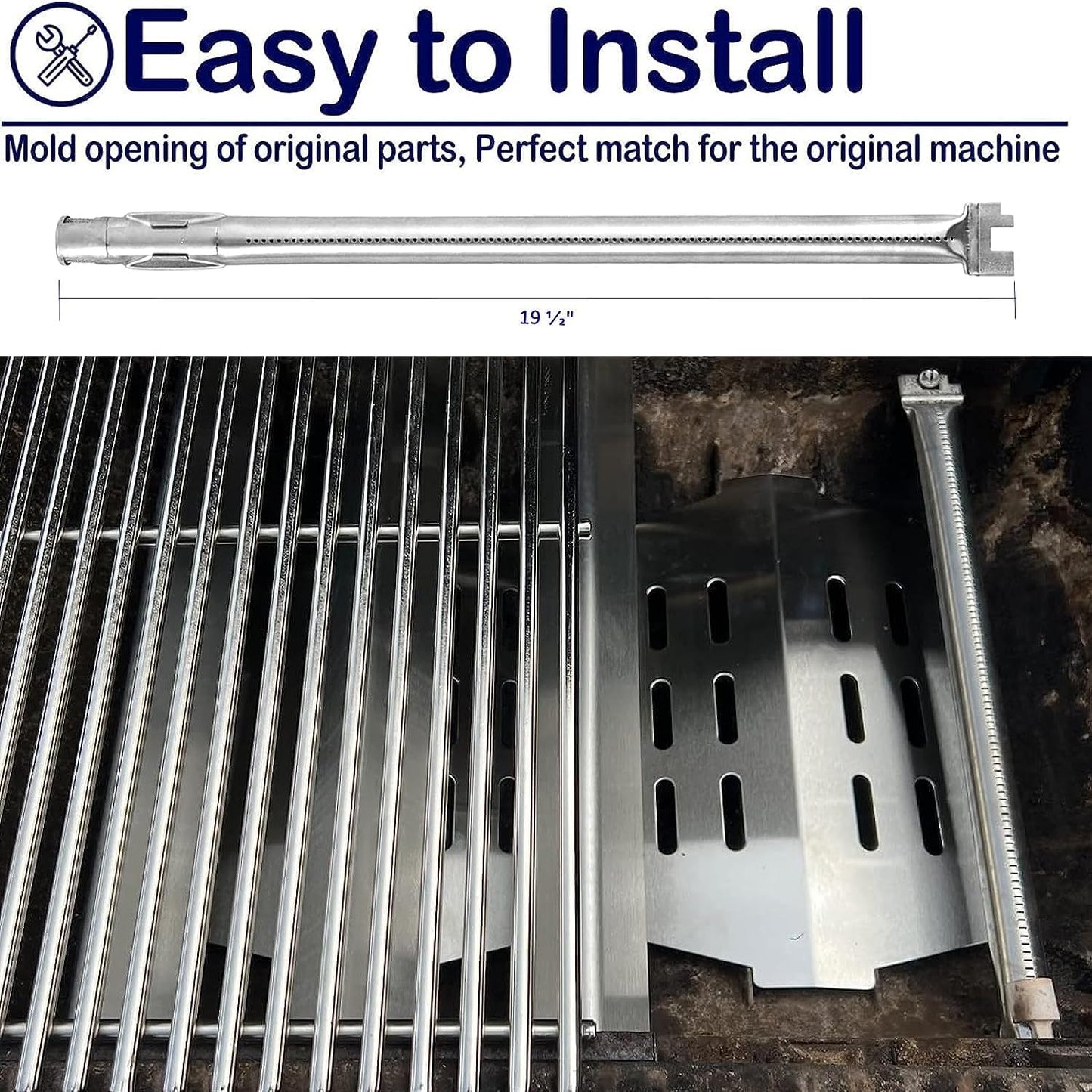 Grill Burner Tubes Fit for Weber Genesis E330 Grill Parts, for Genesis E-310, S-310, E-320, S-320, E-330, S-330, EP-310, EP-320, EP-330, CEP-310, CEP-320, CEP-330, 4 Sear Burner 19.5" Weber 62752