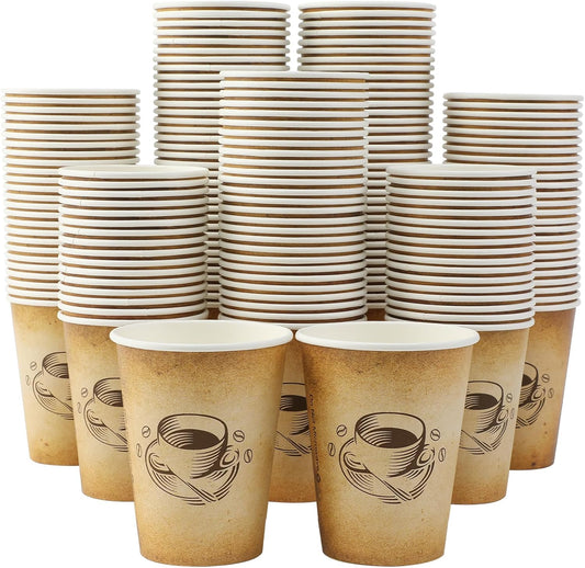 300 Pack 12oz Paper Coffee Cups, Hot/Cold Beverage 12oz Disposable Coffee Cups, Retro Design, Leak-Proof, Hot or Cold Drink, Cocoa, Chocolate, Coffee Bar Supplies