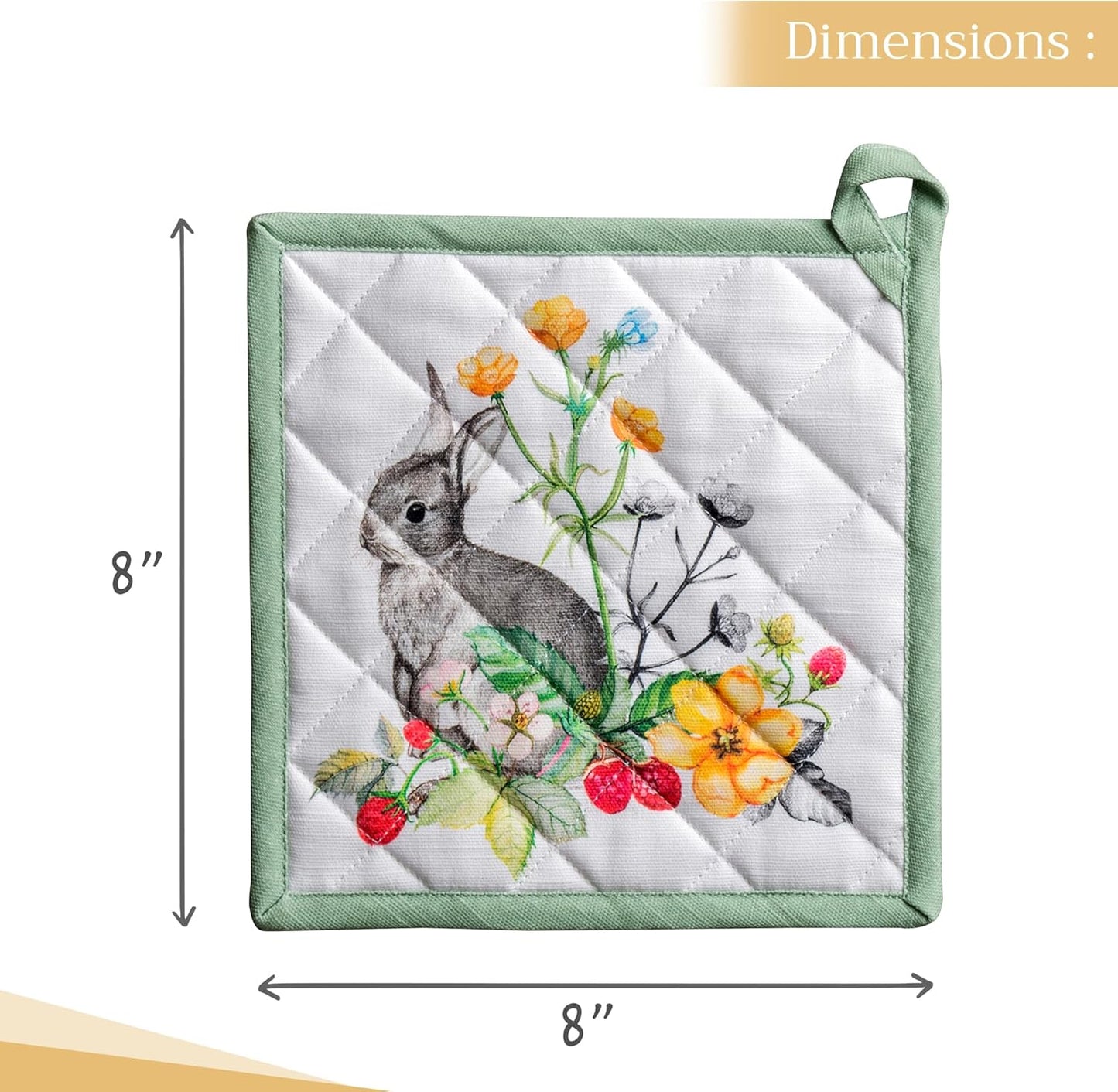 Maison d' Hermine Pot Holders Set 100% Cotton Heat Resistant Potholders 8" x 8" Hot Pads with Loop BBQ, Cooking, Baking, Grilling, Kitchen, Handling Hot Pans Spring/Summer (Pack of 2, Printemps)