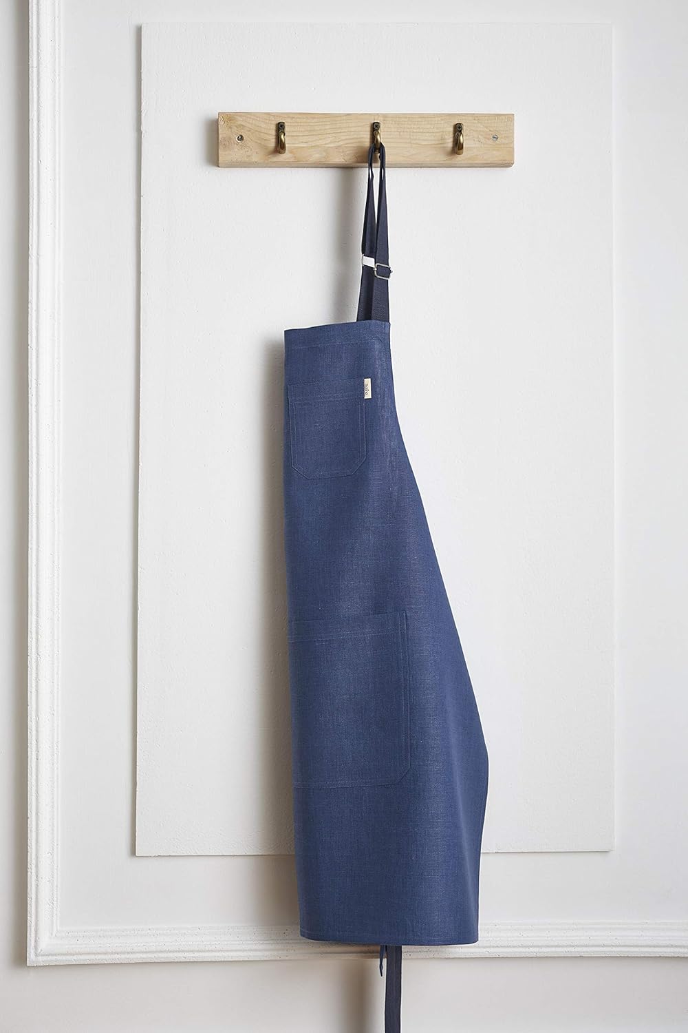 Solino Home Linen Kitchen Apron for Men & Women - 100% Pure Linen Blue/Navy Bib Apron with Front Pockets - Handcrafted from European Flax