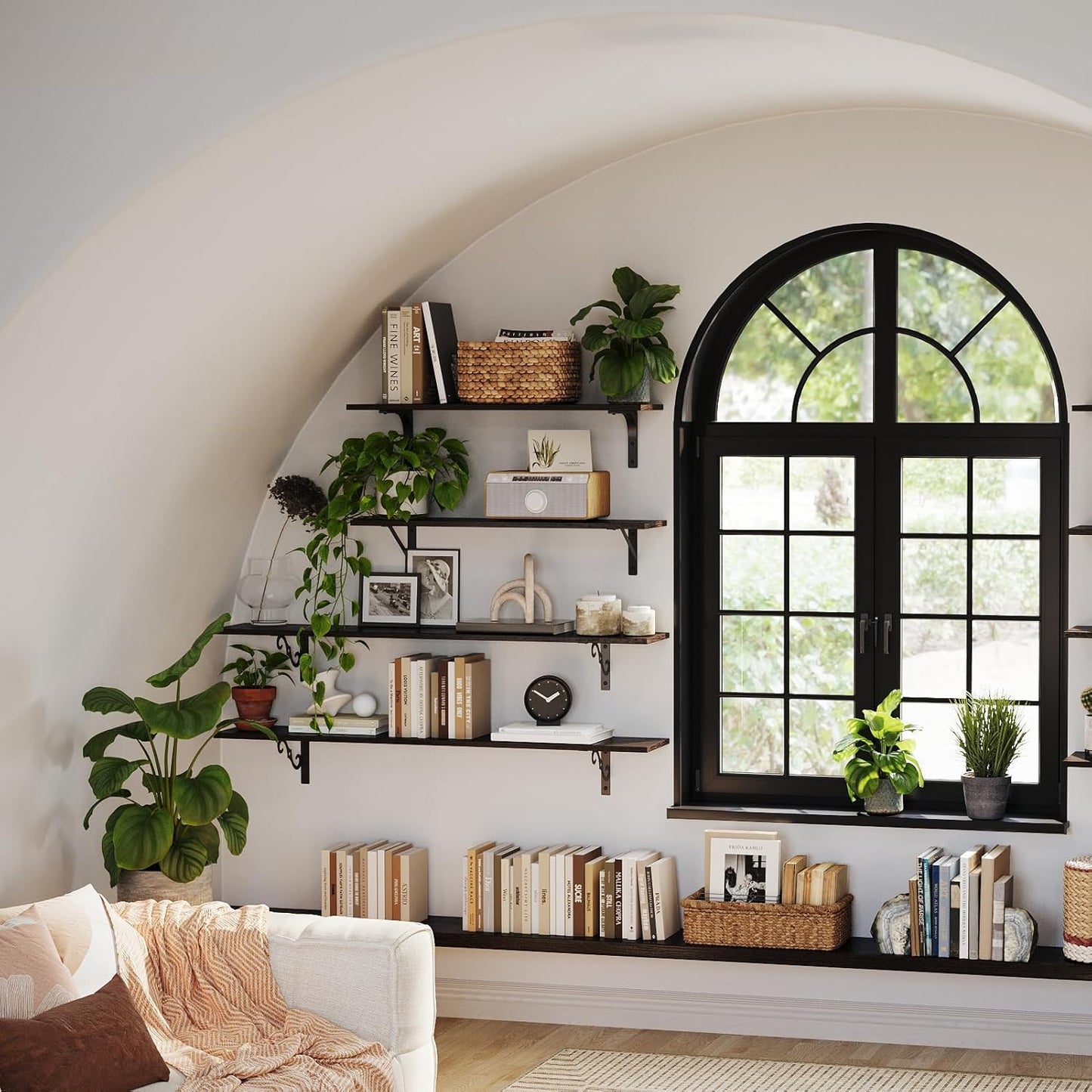 DINZI LVJ Long Wall Shelves, 47.3 Inch Large Floating Shelves Set of 2, Wide Display Shelf Wall Mounted with Brackets, Easy Hanging for Living Room, Toilet, Office, Bedroom, Espresso