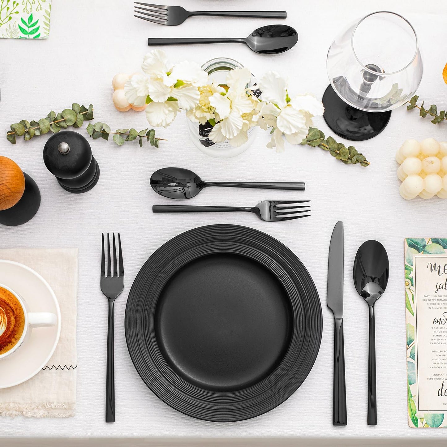 KINGSTONE Black Silverware Set, 40-Piece Forged Flatware Set Cutlery Set Premium Stainless Steel, Service for 8, for Kitchen, Home, Wedding, Party, Mirror Polished and Dishwasher Safe