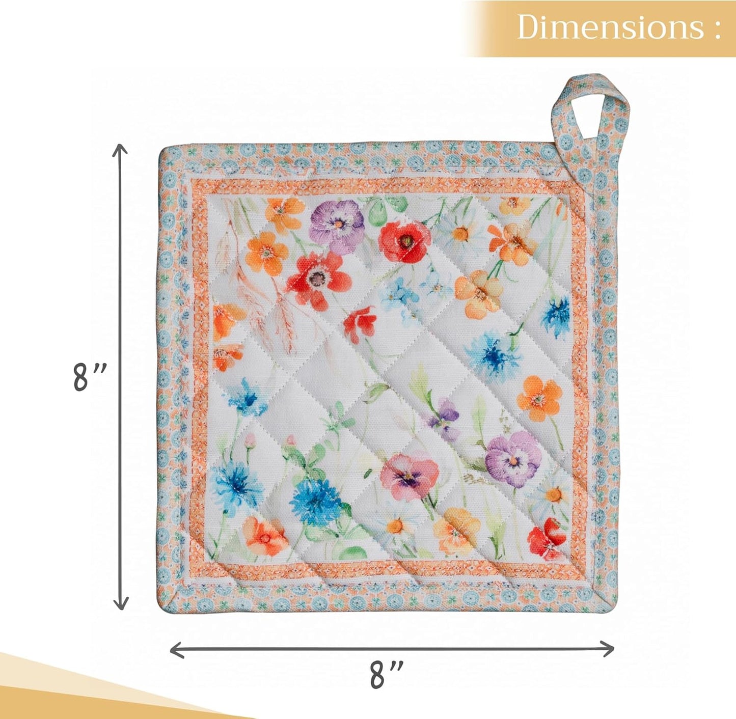 Maison d' Hermine Pot Holders 100% Cotton Heat Resistant Potholders 8" x 8" Hot Pads with Loop BBQ, Cooking, Baking, Grilling, Kitchen, Handling Hot Pans Spring/Summer (Pack of 1, Summer Whisper)