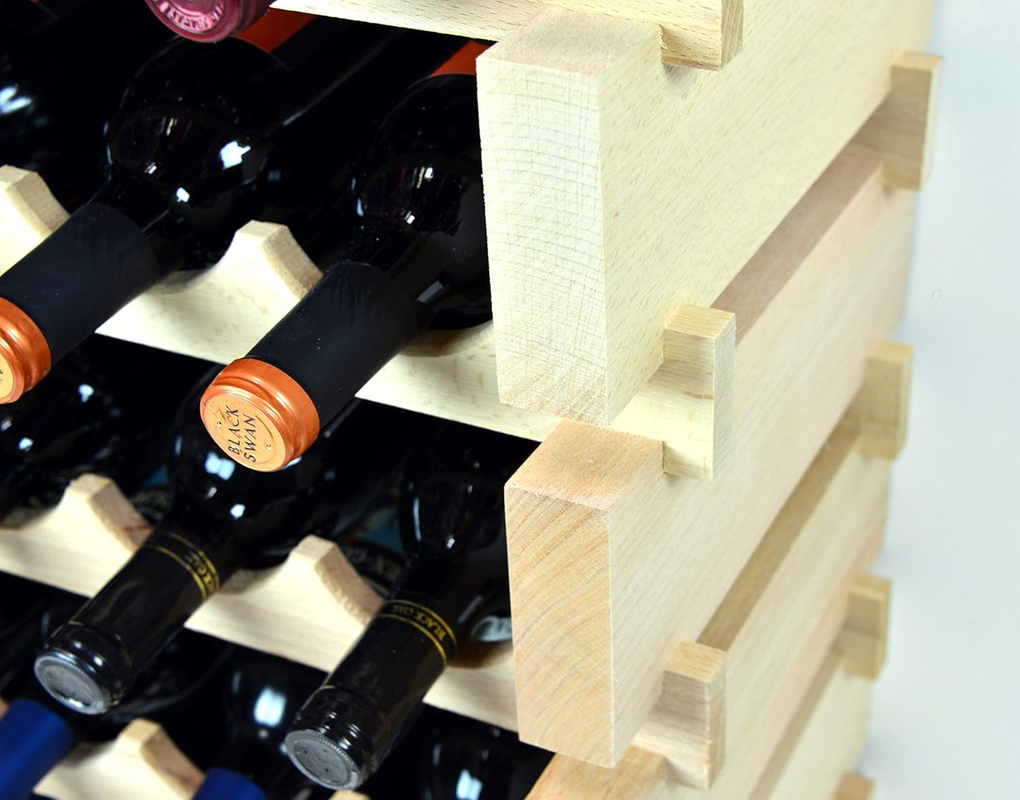 sfDisplay.com,LLC. Modular Wine Rack Beechwood 32-96 Bottle Capacity 8 Bottles Across up to 12 Rows Newest Improved Model (96 Bottles - 12 Rows)
