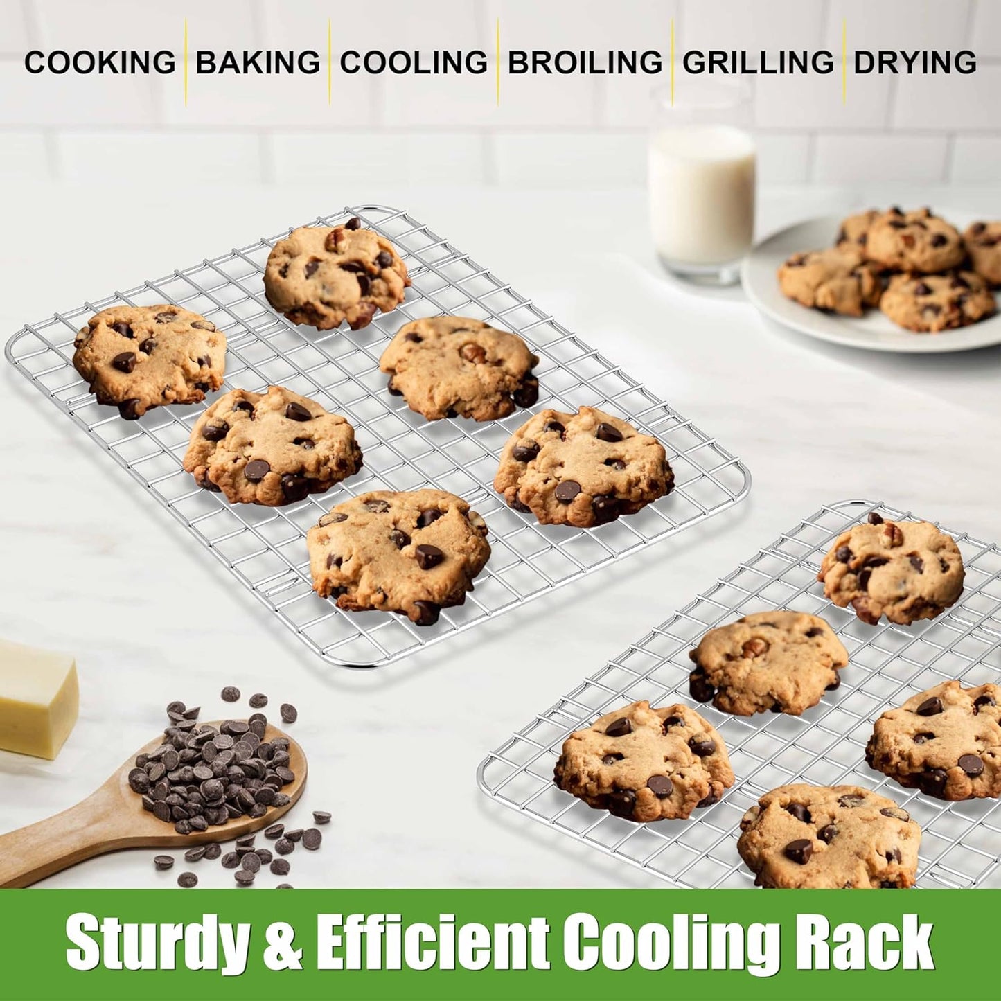 Homikit 2 Pack Cooling Rack Set, 9.75" x 7.5" Stainless Steel Baking Rack for Bacon Bread Pizza, Thick Metal Wire Oven Racks for Cooking Fit Small Toaster Oven Pan, Rust Free & Dishwasher Safe