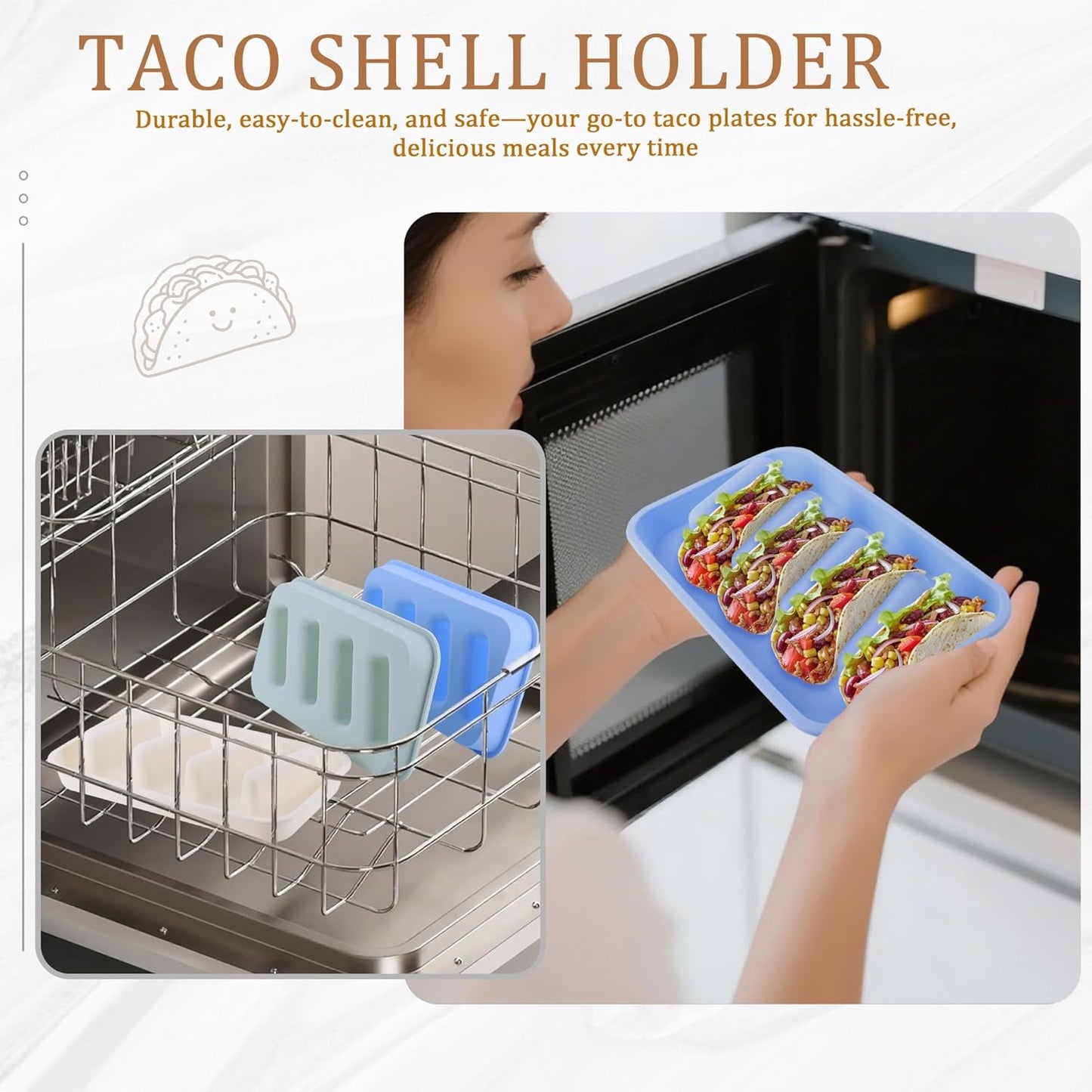 Silicone Taco Holder 3 Packs, Reusable Taco Plates with Dividers, Taco Holder Stand for Family Dinners & Parties, Dishwasher and Microwave Safe
