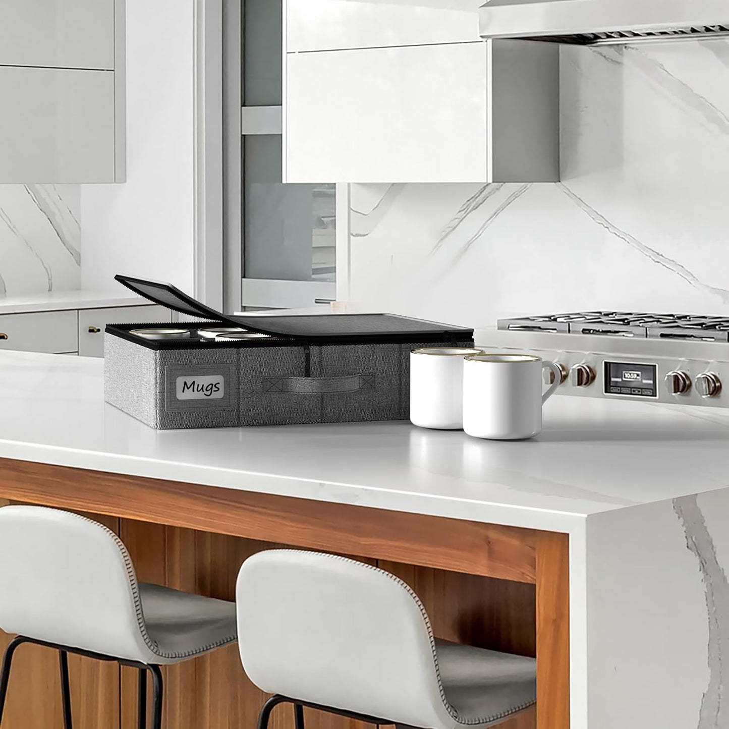 Sorbus Coffee Mug Organizer - Storage Case with Hard Shell, Label Windows, Handles & Dividers (Fits 12 Mugs)