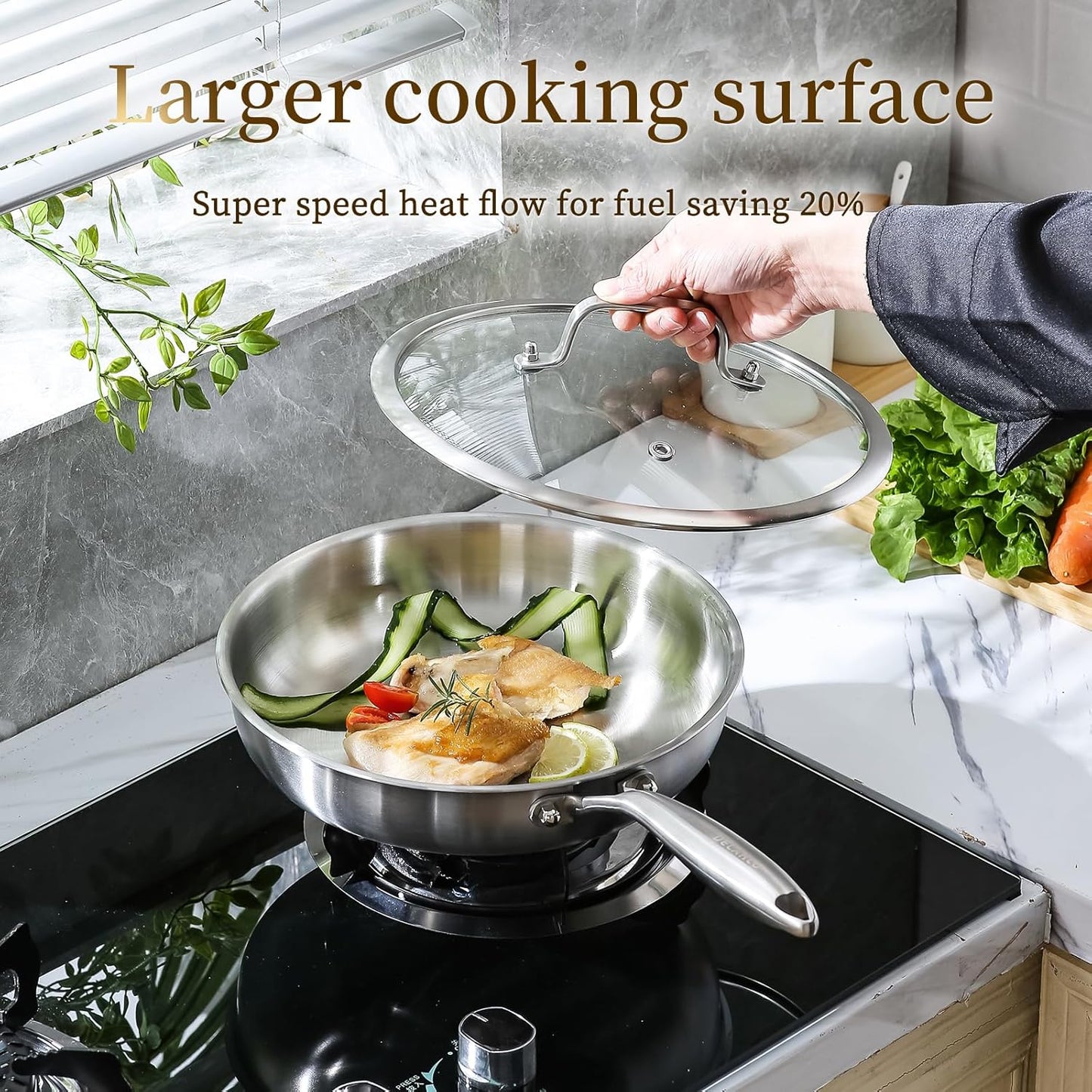 DELARLO Tri-Ply Stainless Steel Pan Set, 9" & 11",Compatible with All Cooktops Up to 600℉, Stainless Steel Frying Pan Set, Durable, Fast Even Heat, Cooking Pans, Kitchen Cookware Set, Skillet Set of 2