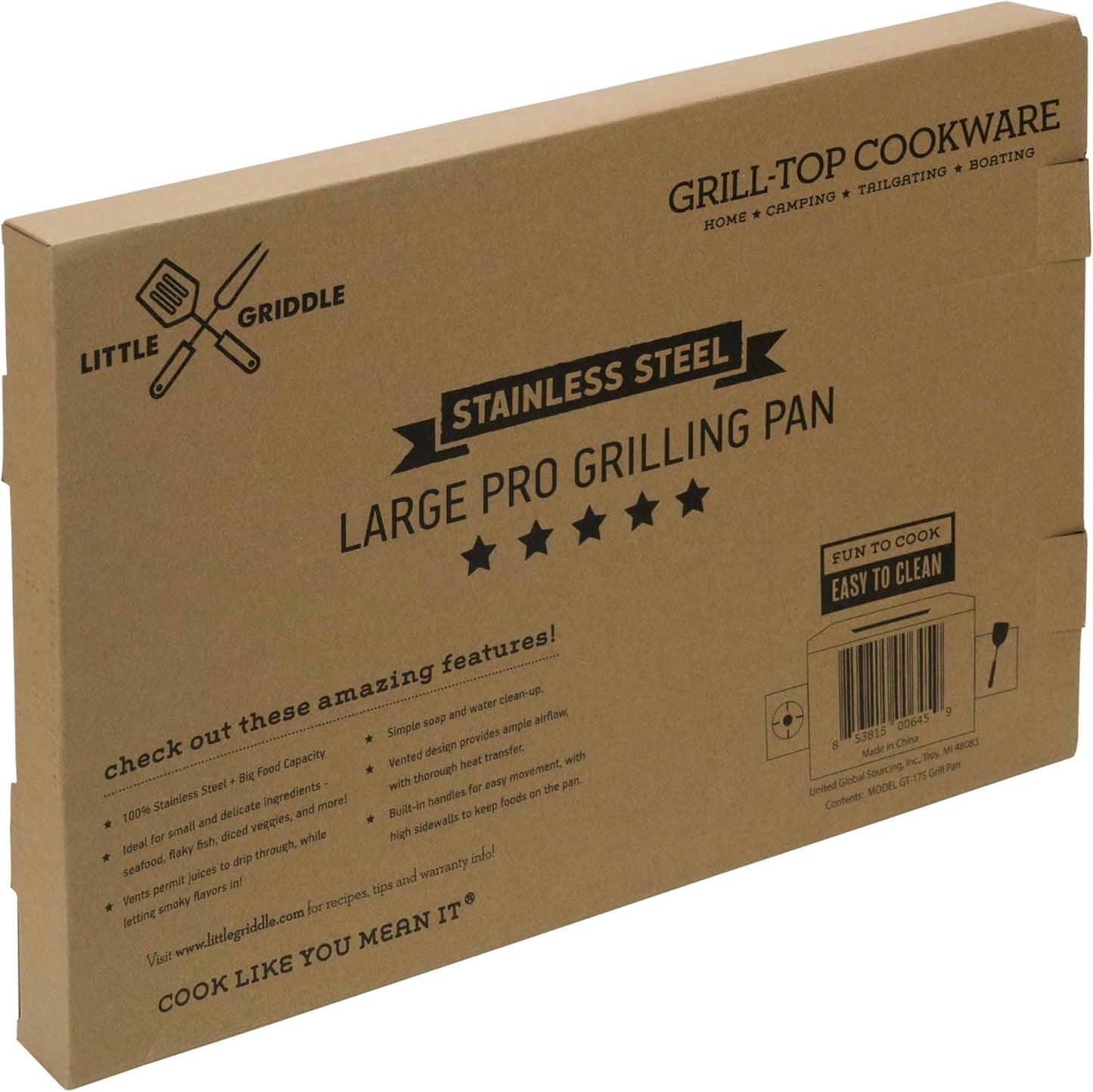 LITTLE GRIDDLE - Large Pro Grill Pan, High sidewalls with built-in handles, Stainless Steel Material, Big Food Capacity and Vented Design - Durable and Easy to Clean