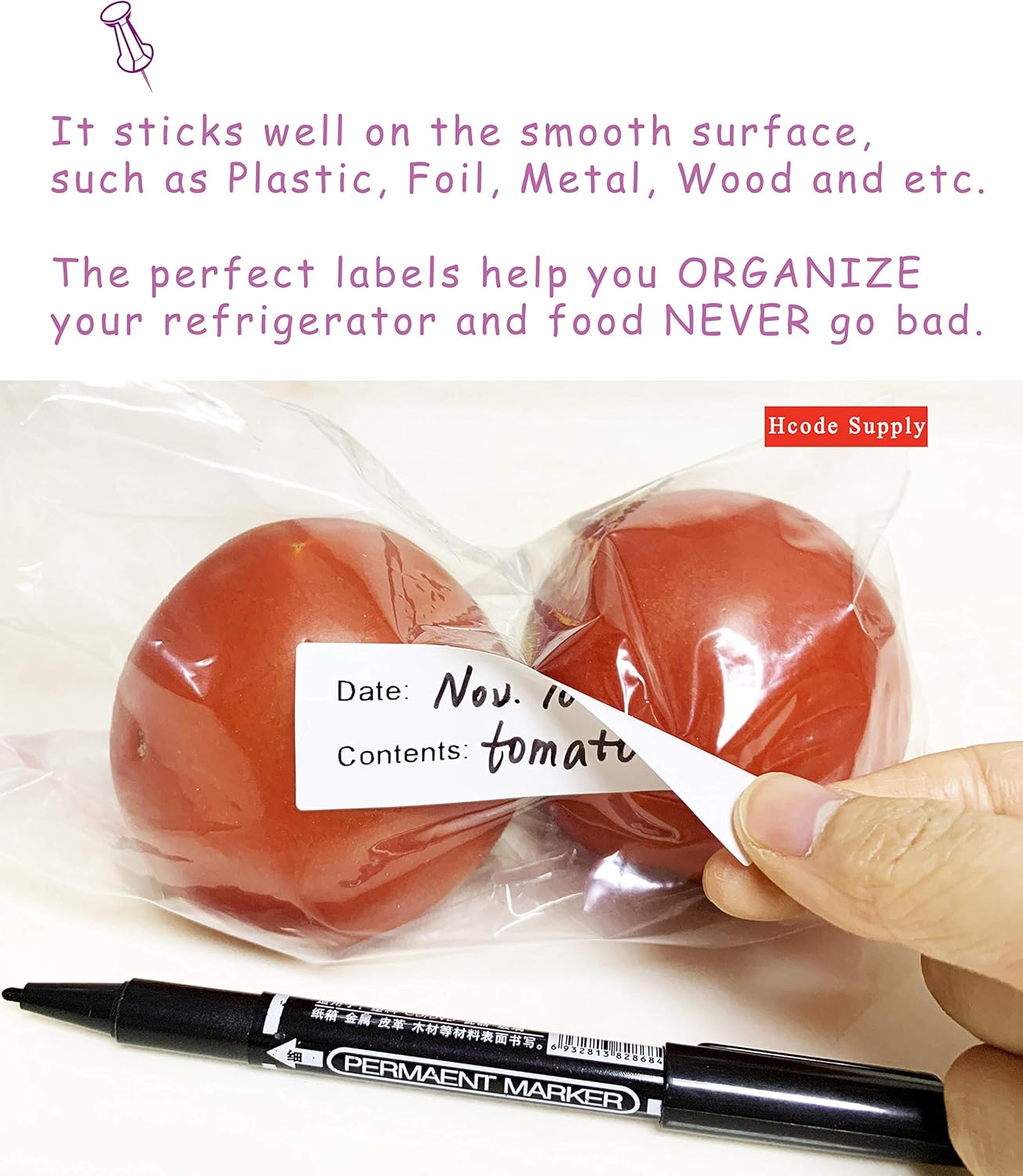 Hcode 1 x 3'' Self-Adhesive Removable Freezer Food Storage Labels - Easy Clean Leaves No Residue - Meal Prep Labels Plastic Paper Sticker Perfect for Reusable Containers 2 Roll