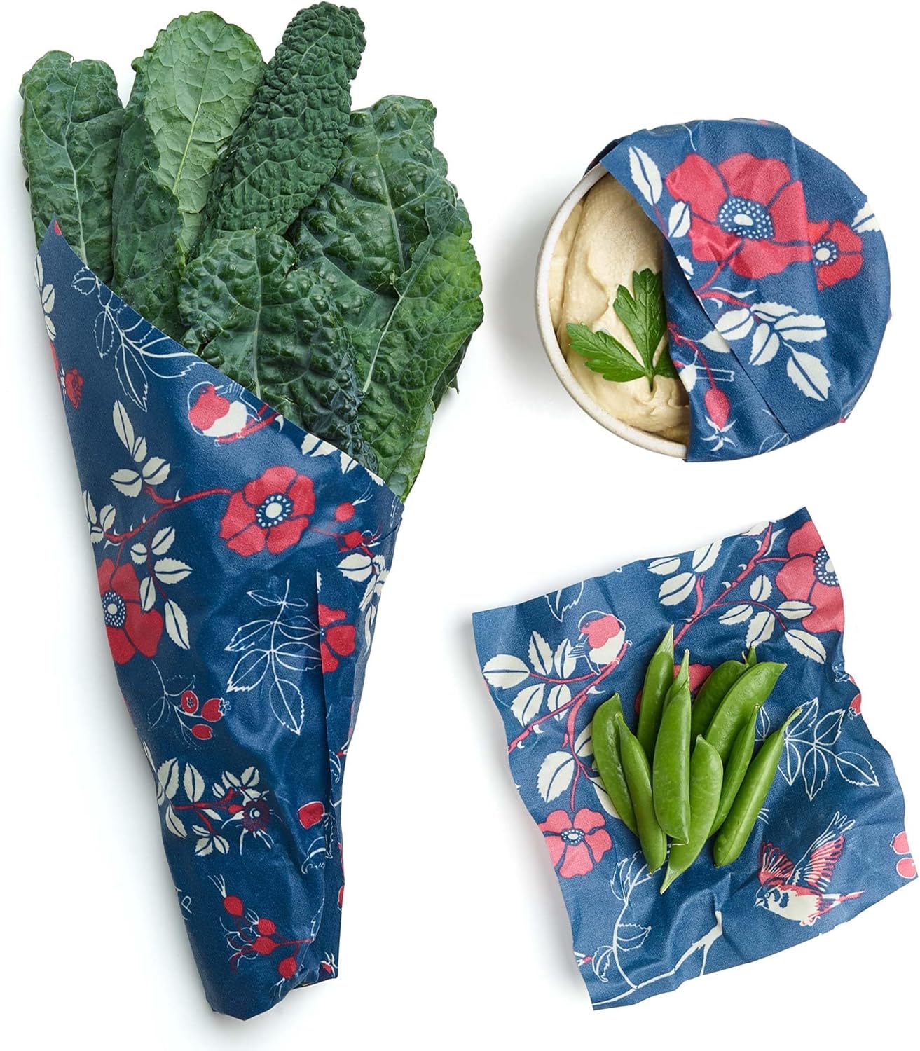 Bee's Wrap Beeswax Wraps for Food - Botanical 3 Pack (S, M, L) Made in USA Reusable & Organic Food Wraps, Sandwich Wrap & Bowl Covers - Eco-Friendly Alternative to Aluminum Foil & Plastic Wrap