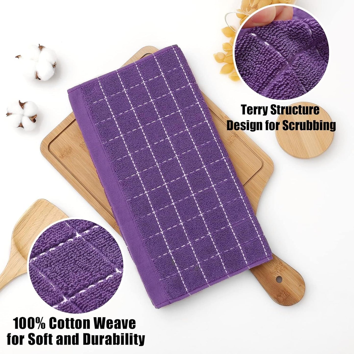 Homaxy 100% Cotton Terry Kitchen Dish Cloths, Ultra Soft and Absorbent Dish Towels for Kitchen, Suitable for Drying and Washing Dishes, 12 Pack, 12 x 12 Inches, Purple