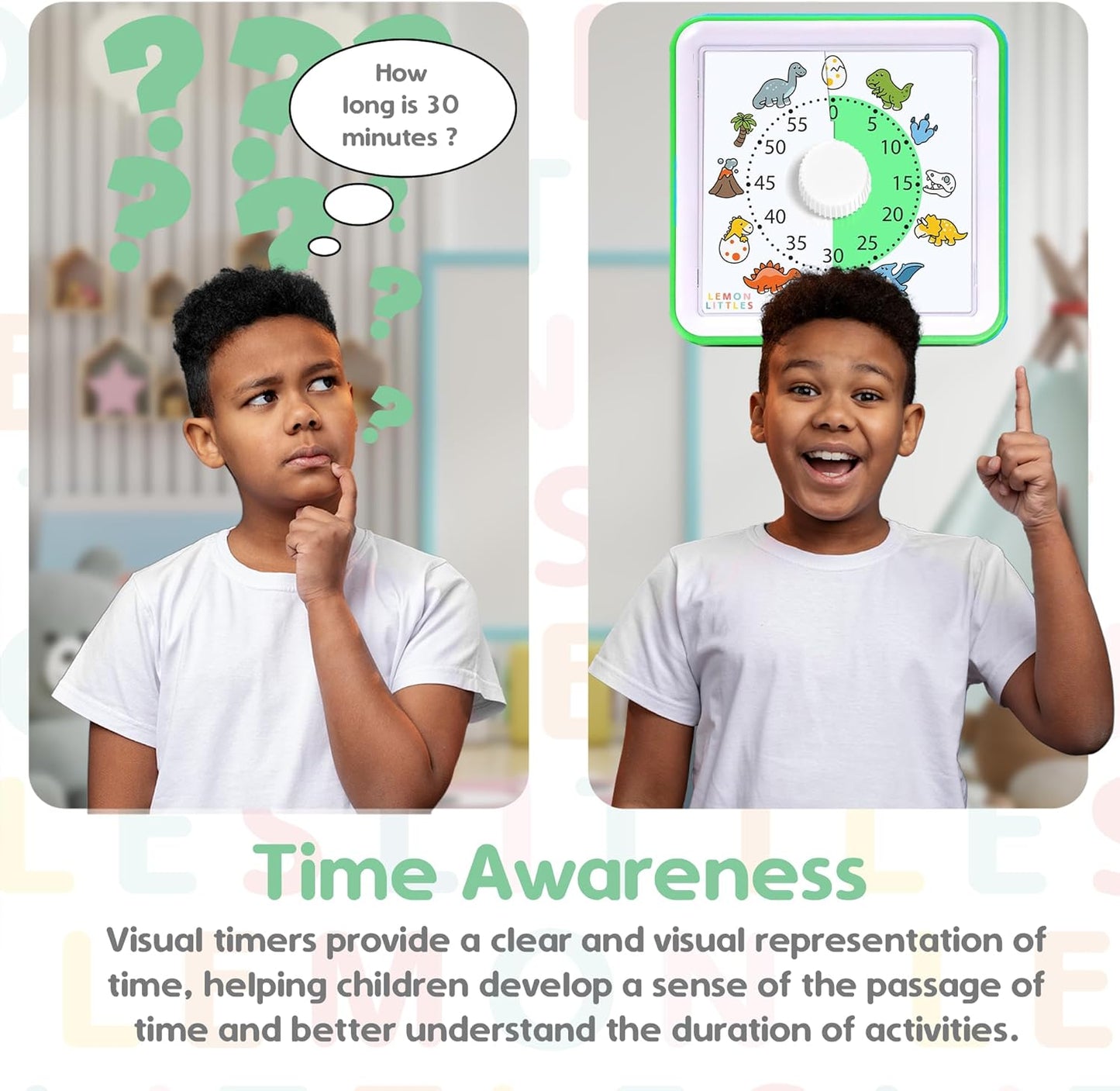 Visual Timer for Kids, Toddler, Autism, ADHD & Preschool Classroom - Animal Silent Countdown Timers - 60 Minute Productivity & Time Management Clock (Dinosaur)