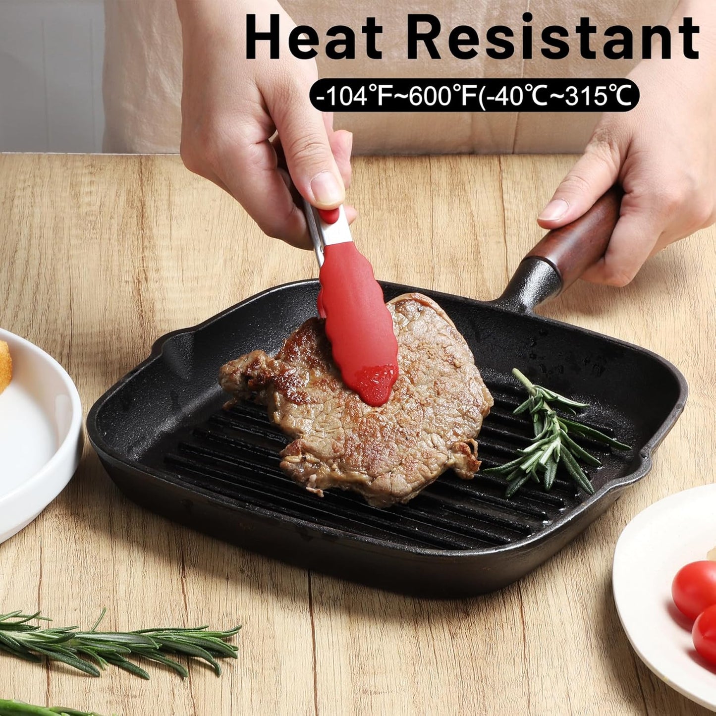 Hotec Mini Silicone Kitchen Tongs for Cooking - 7-Inch Small Serving Tongs with Silicone Tips, Set of 3 (Red)