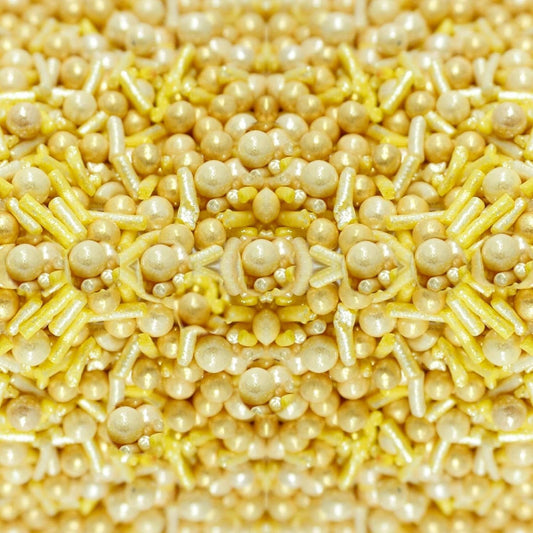 Confect Gold Pearl & Rod Sprinkles Mix – Metallic Edible Pearlized Sugar Balls for Cake Decorating, Cupcakes & Desserts | Vegan, Gluten-Free, Nut-Free, Soy-Free, Dairy-Free, Palm Oil-Free- 4.2 Oz