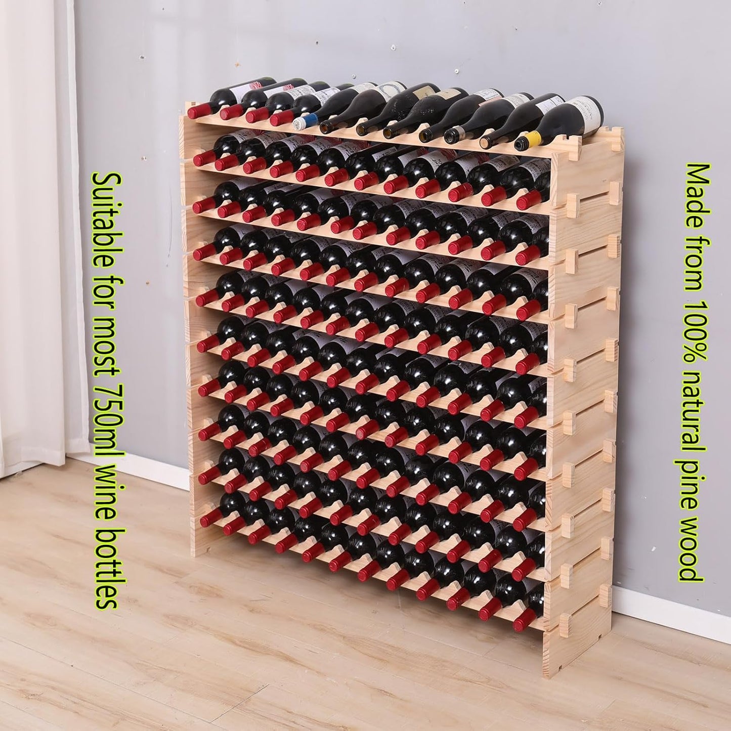 Freestanding Wine Rack Cabinet Floor Standing 120 Bottle Pine Stackable Storage Modular Wine Rack Display Stand