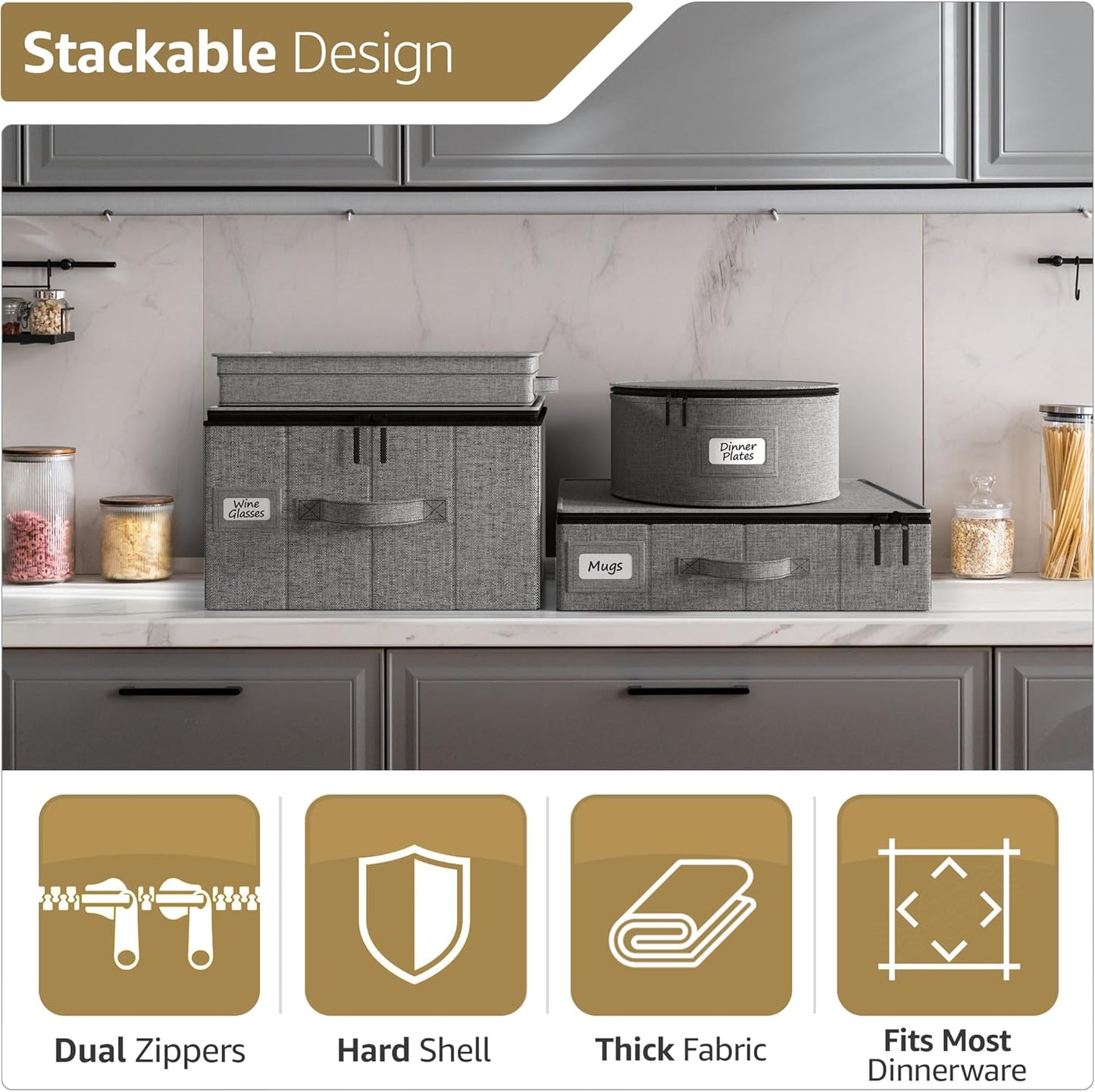 Sorbus China Storage Containers - Hard Shell Dish Storage Containers for Organizing, Moving Supplies, Party - 4 Stackable Plate Carrier Set for Dinnerware, Plate Organizer with Felt Plate Protector