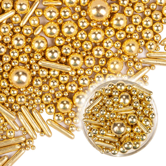 Dazzjoy Gold Pearl Rods Sprinkles, 130g/4.58oz, Mix Size, Gold Sprinkles for Cupcake Decorating, Cupcake Toppers, Cake Decorations, Ice Cream, Wedding Party Valentines Easter Supplies