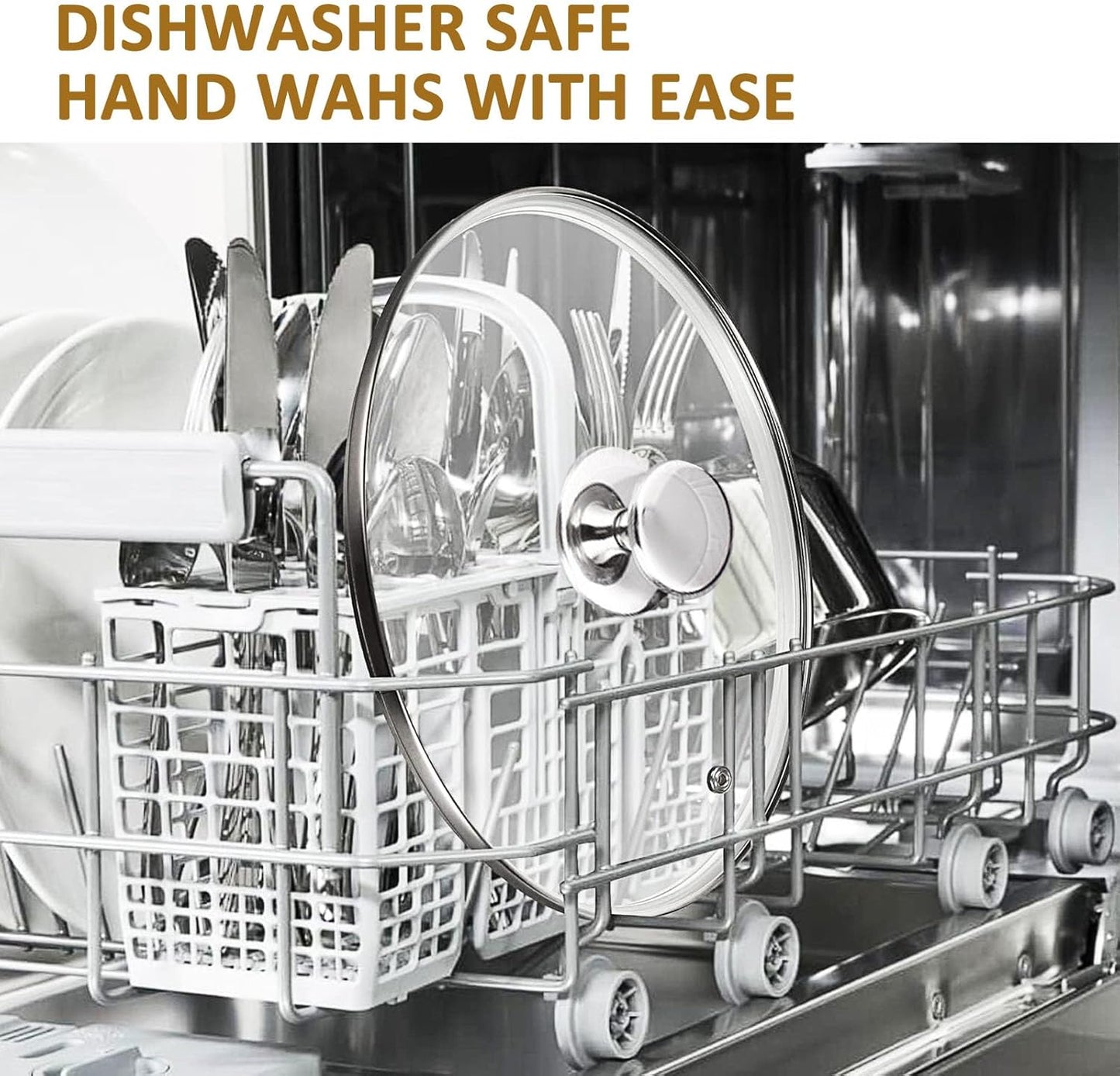 Glass Lid for 9.5 Inch Black Cast Iron Skillets Frying Pans, 24cm Tempered Lids for Dutch Ovens, 9.5 In Pan Cover with Stainless Steel Rim for Stock Pots, Dishwasher Safe