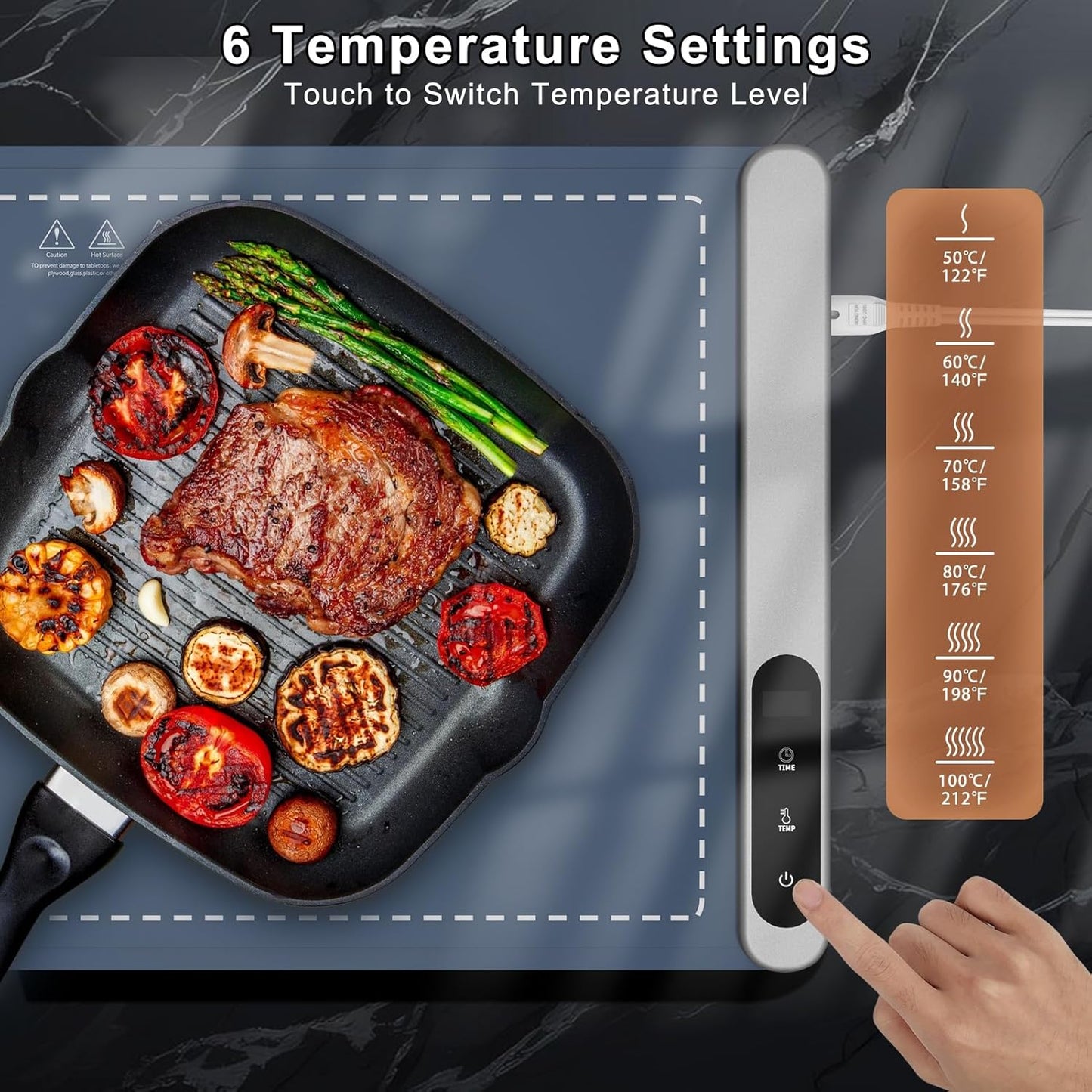 FYY Food Warming Mat - Electric Warming Tray with 6 Temperature Settings and 6 Hours Timer, Full Surface Graphene Heating Food Warmer, Premium Rollable Heating Tray for Gatherings, Parties, Blue