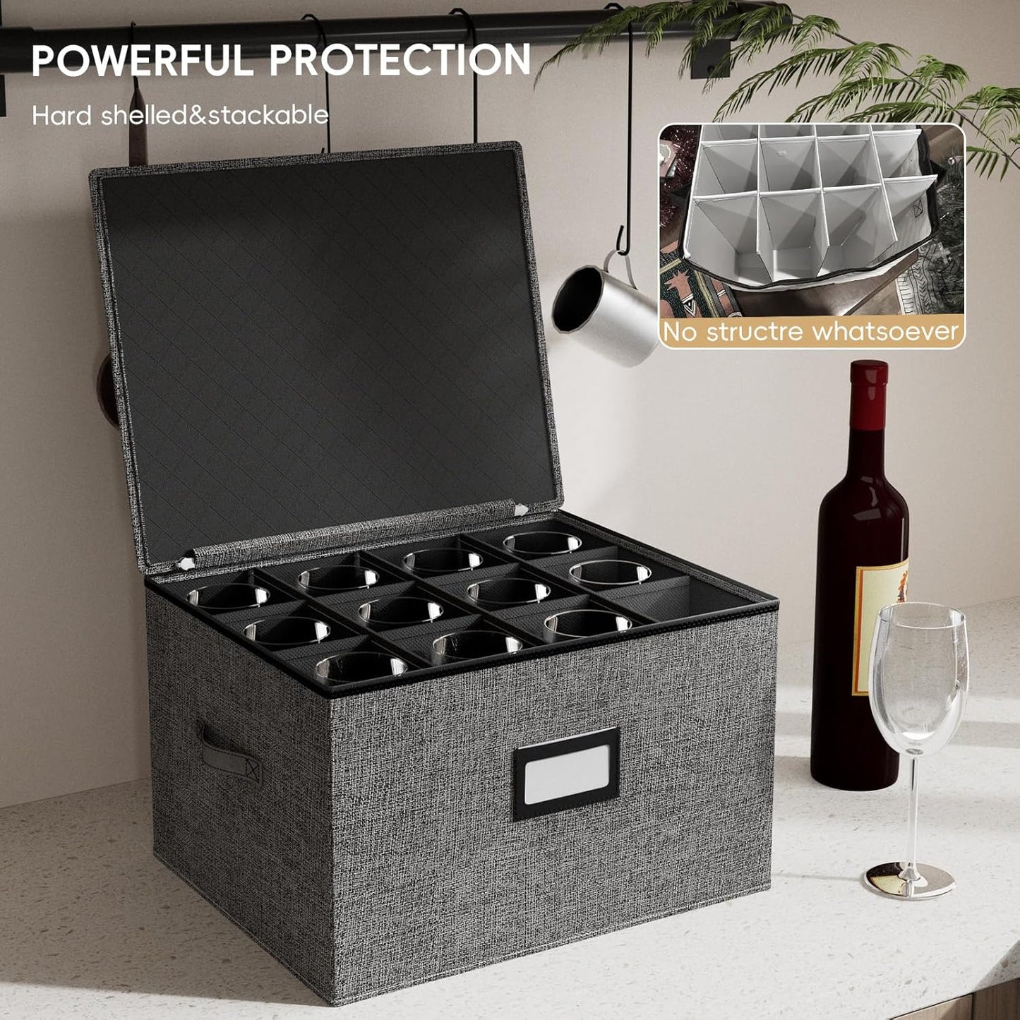 homyfort China Storage Containers (2 Pack Stemware Storage Box, Grey)