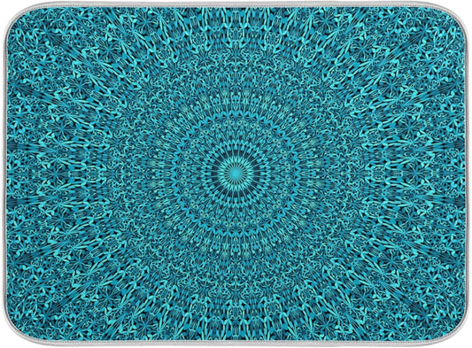 Super Absorbent Dish Drying Mat, Microfiber Fast-Drying Dish Mat, 24" x 18", Kitchen Dish Drying Pad, Mandala Turquoise Teal Blue Green