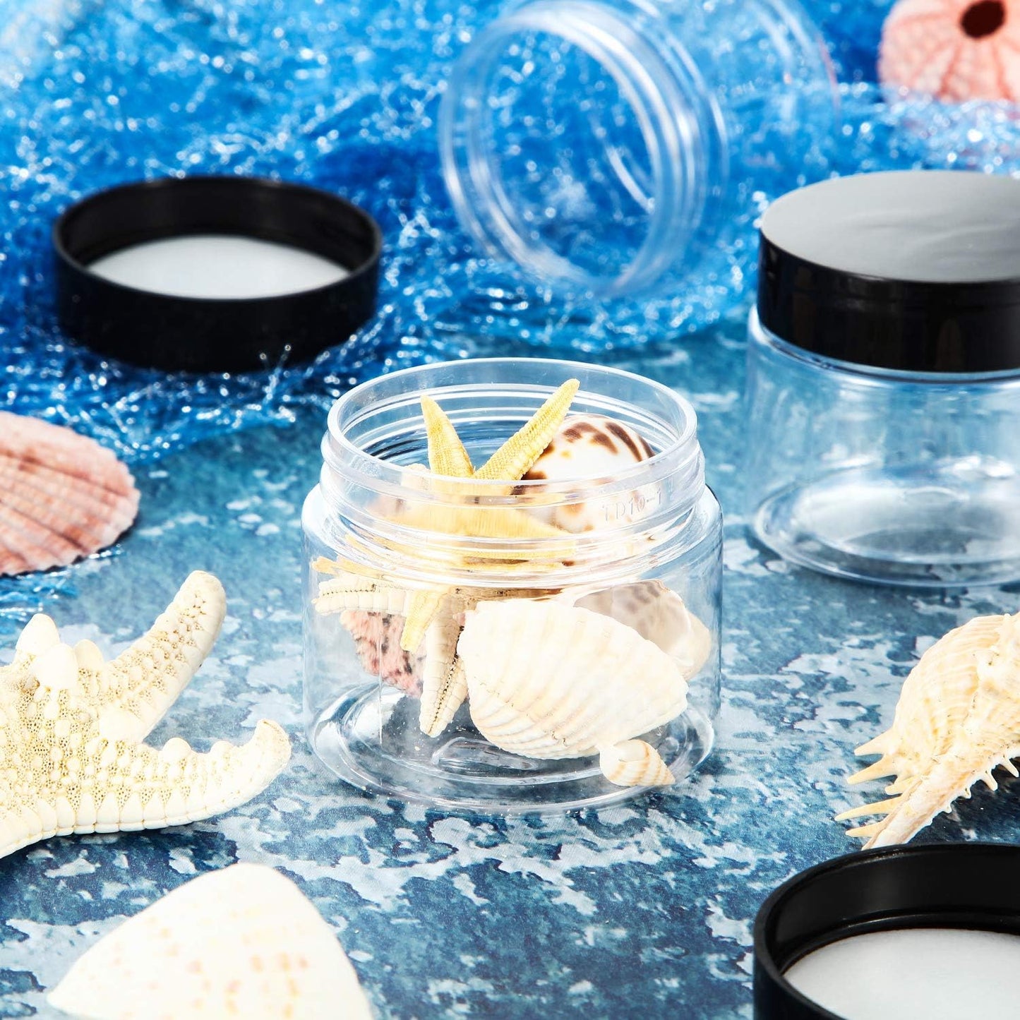 SATINIOR 6 Pack 2 oz Plastic Jars Containers with Lids Wide-mouth Refillable Leakproof Reusable Round Empty Jars for Travel Cosmetic Dry Food Spice Candy Cookie Home Kitchen Organizing(Black)