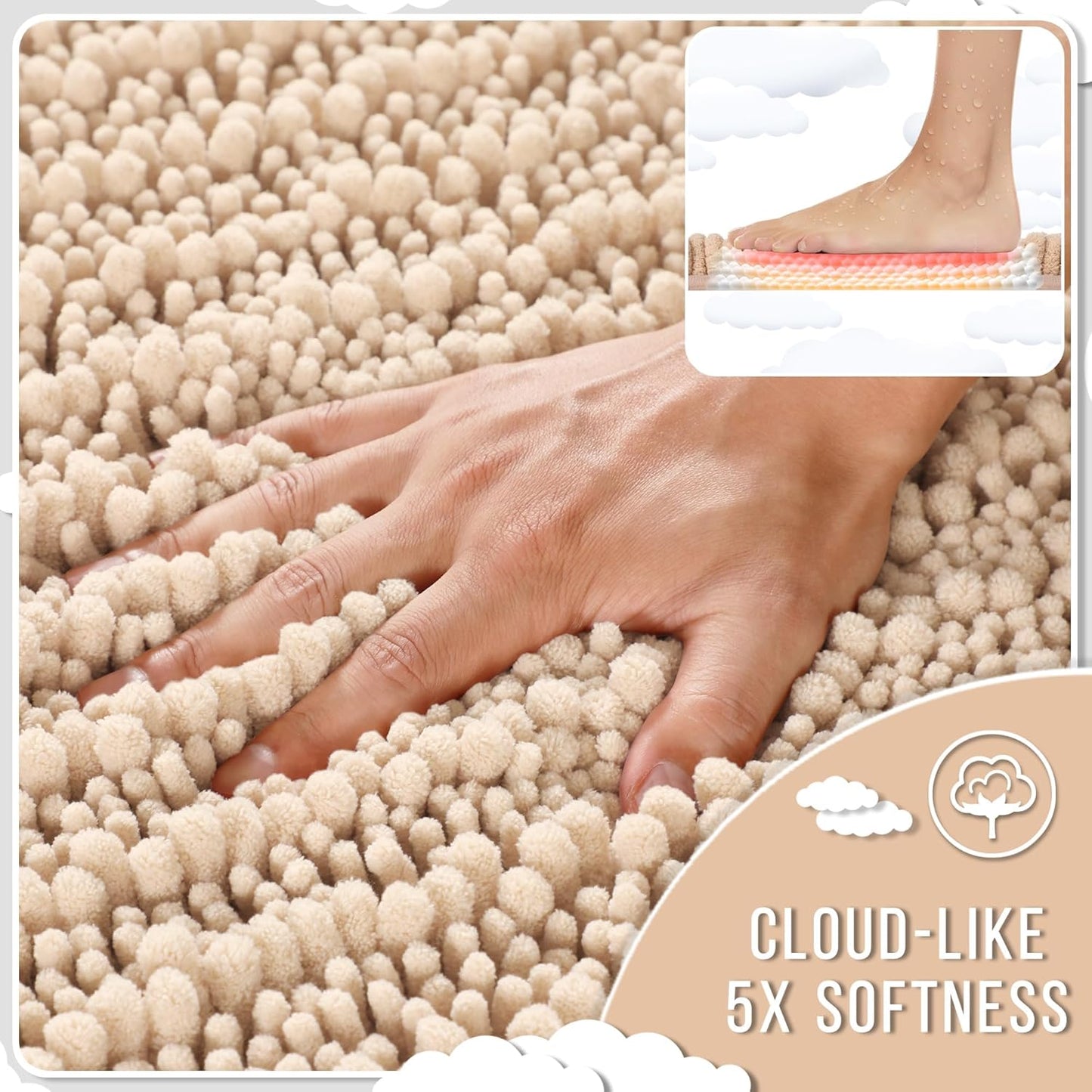 Yimobra Bathroom Runner Rug 70x24 Inch - Extra Long Non Slip Chenille Bath Mat, Soft & Absorbent, Machine Washable Shaggy Hallway Carpet for Vanity Tub Shower, Light Brown Home Decor Accessories