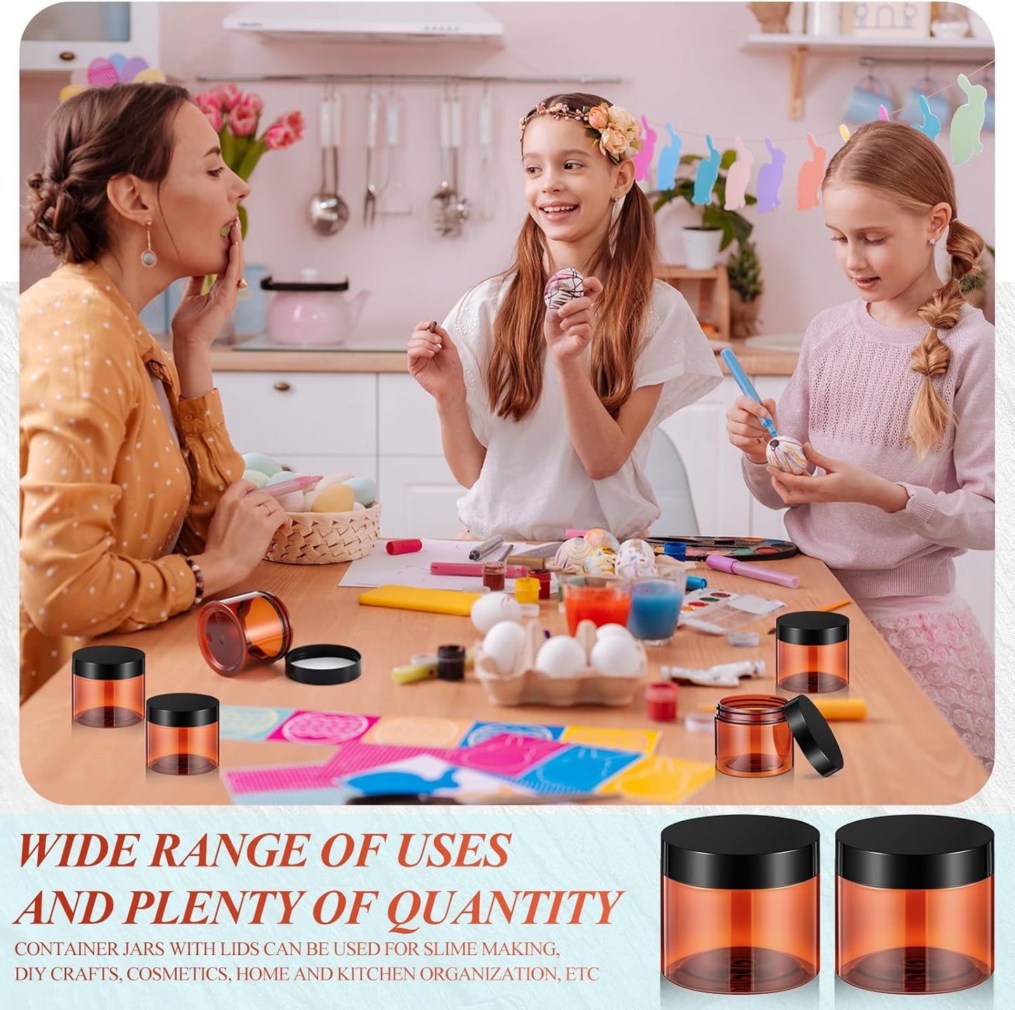 SATINIOR 6 Pack 4 oz Plastic Jars Containers with Lids Wide-mouth Refillable Leakproof Reusable Round Empty Jars for Travel Cosmetic Dry Food Spice Cookie Candy Home Kitchen Organizing(Amber)