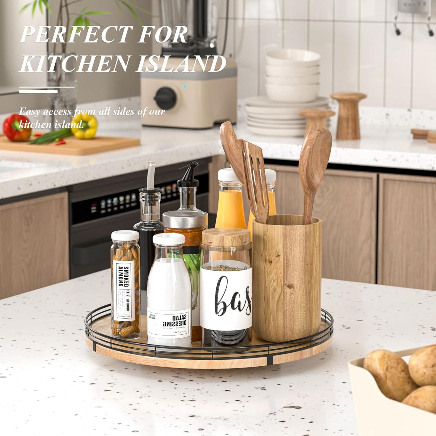 16" Lazy Susan Oak Wood Turntable Organizer for Cabinet, Farmhouse Round Wooden Large Lazy Susan Organization and Storage for Dining Table, Pantry, Kitchen, Bathroom, Countertop, Cupboard, Home Decor