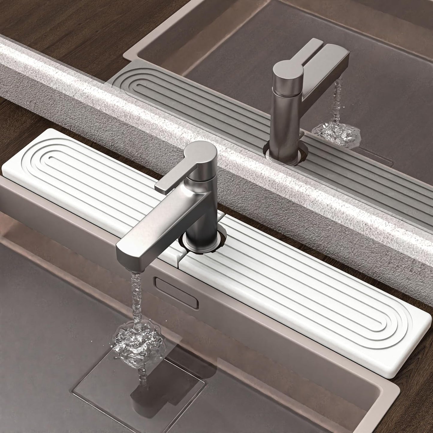 Faucet Mat for Kitchen Sink - Super Absorbent Diatomite Fast Drying Stone, Quick Drying Splash Guard,Prevents Moisture Buildup Sink, Durable Protector for Kitchen,Bathroom Counter