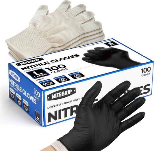 BBQ Gloves Set, 4 Reusable Cotton Glove Liners & 100 Disposable Nitrile Gloves, for Heat Resistant Cooking, Grilling Accessories, Food Prep & Smoker, Guantes de Barbacoa Nitrilo