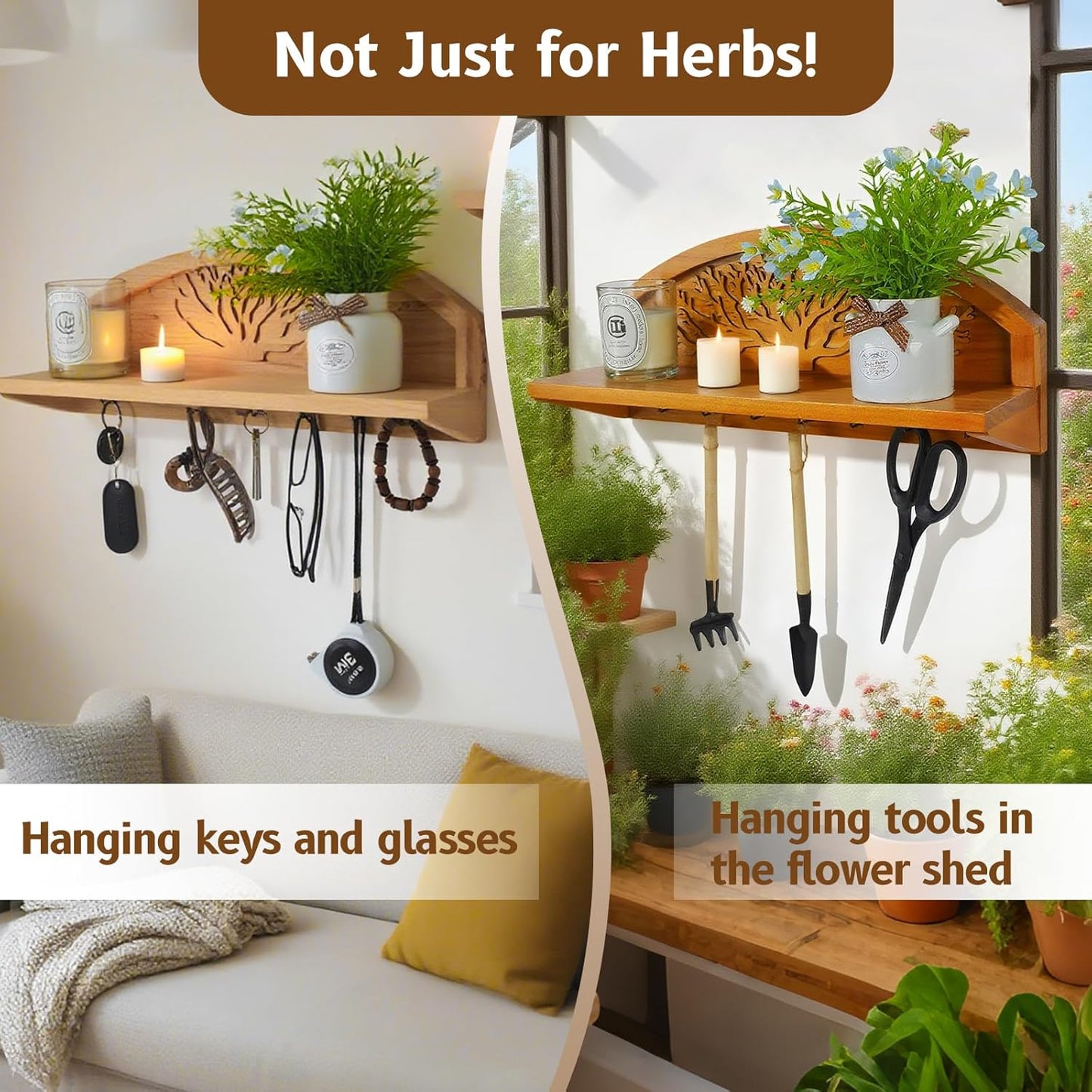 Hanging Herb Drying Rack - Artistic Life Tree Design. Space-Saving Kitchen Flower Dried Grass Display,Holds 7 Bouquets. For Witches & Gardeners Gifts for Crafters, Wall Art Décor