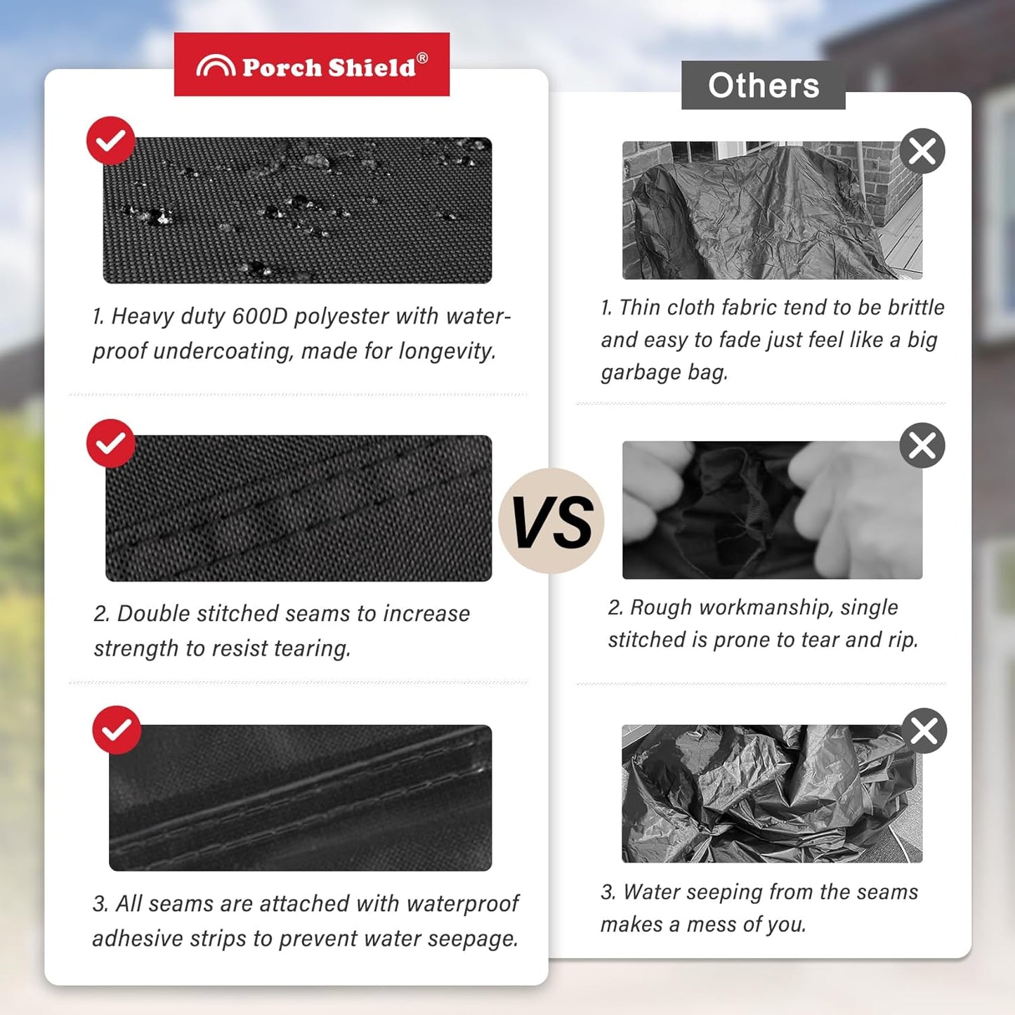 Porch Shield Outdoor Charcoal Kettle Grill Cover 18 inch Waterproof 600D Round Smoker Cover Fits Most Kettle Grill 23" Dia x 33" H, Black