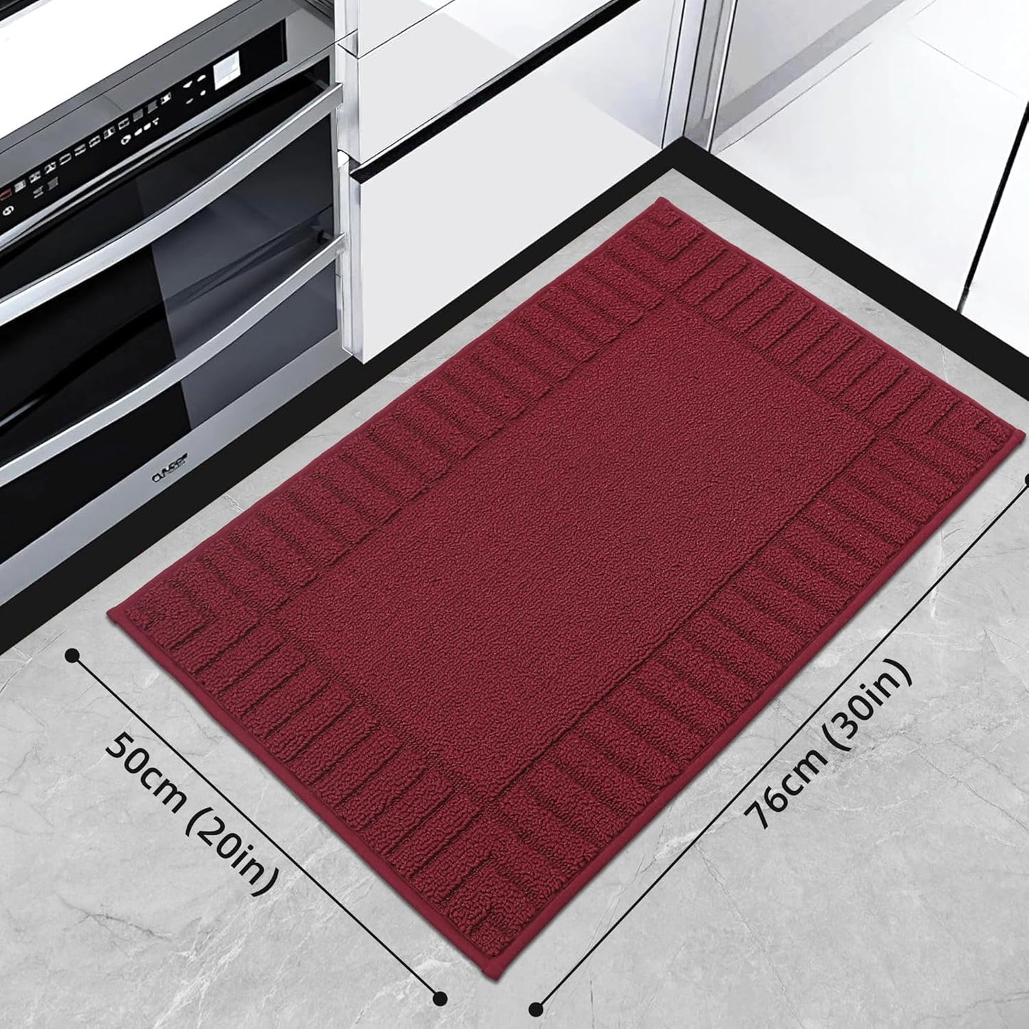 BEQHAUSE-Kitchen-Rugs-and-Mats Non Skid Washable Kitchen Mats for Floor Red Kitchen Rug Polypropylene Kitchen Mat with TPR Backing 20”x30”