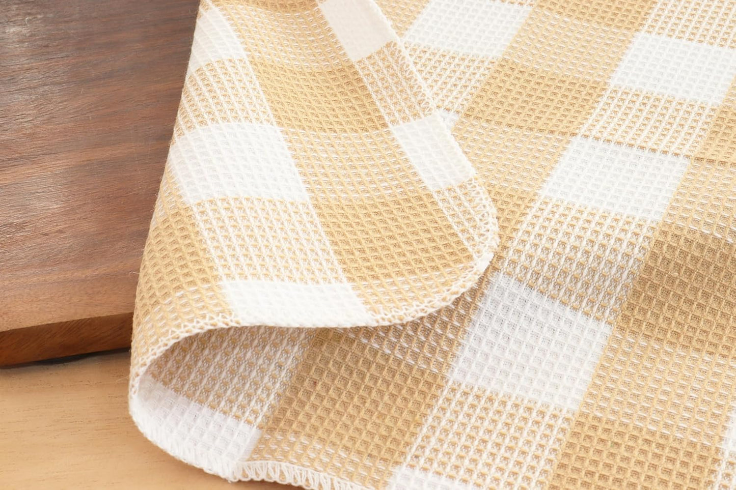 Waffle Weave Plaid Dish Cloths, 100% Cotton - 12 x 12 Inches, Ultra Soft Absorbent Quick Drying Dish Towels Buffalo Check Dish Rags for Kitchen, 6 Pack - Spring Summer - Beige and White